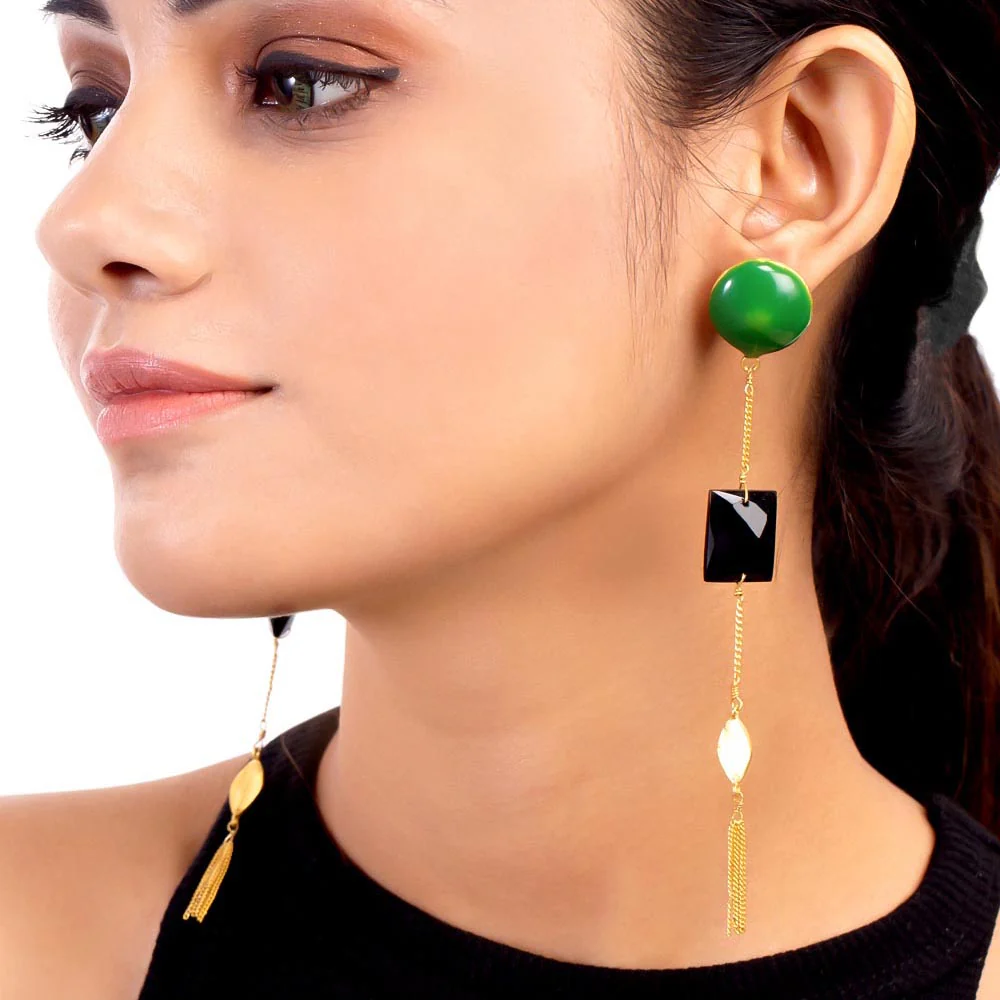 Delish Dangler Earrings with Black Stones - Image 2