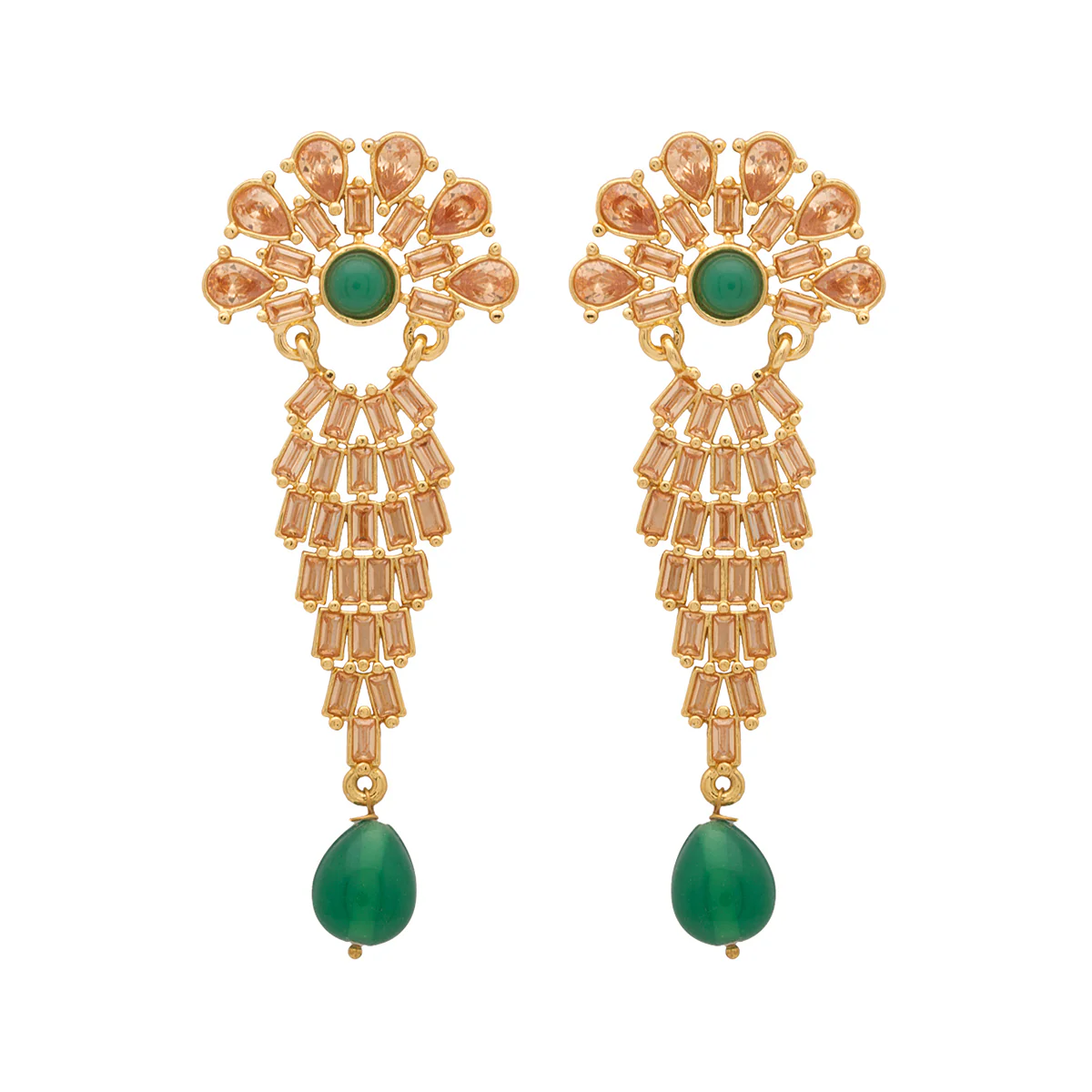 Designer Beige Colored Stones Studded Dangler Earrings For Women - Image 3