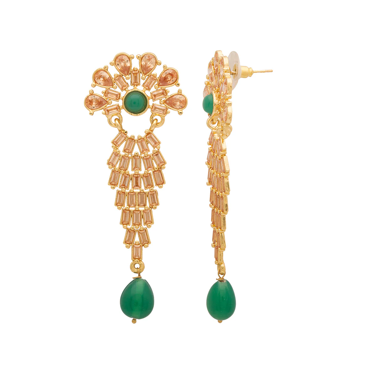 Designer Beige Colored Stones Studded Dangler Earrings For Women - Image 4