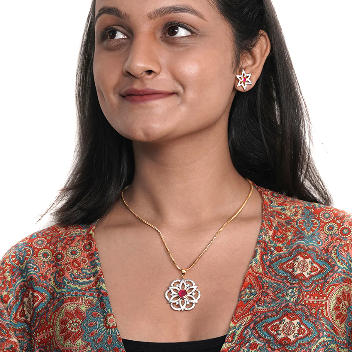 Designer Floral Pendant Set - Image 2