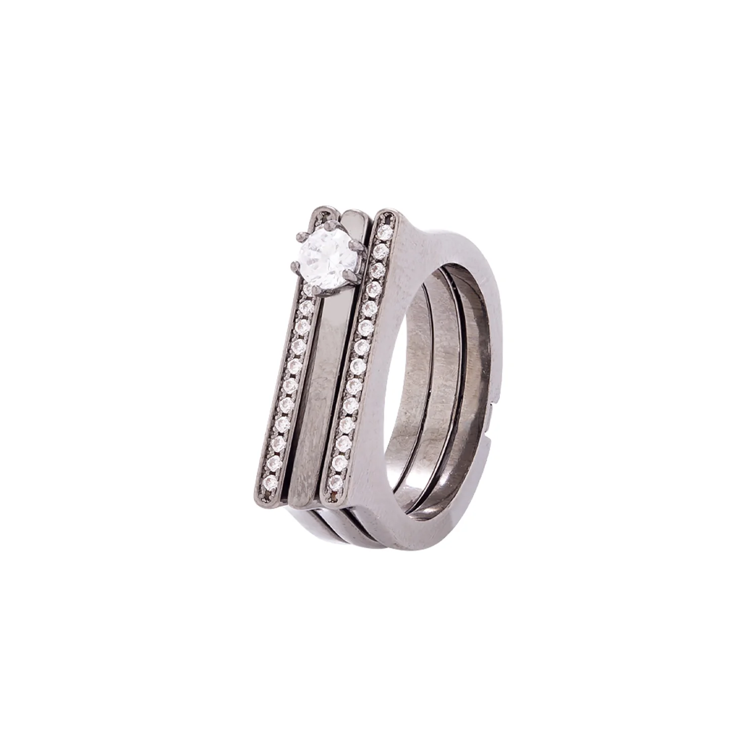 Designer Inspired Black Rhodium Plated Ring - Image 3
