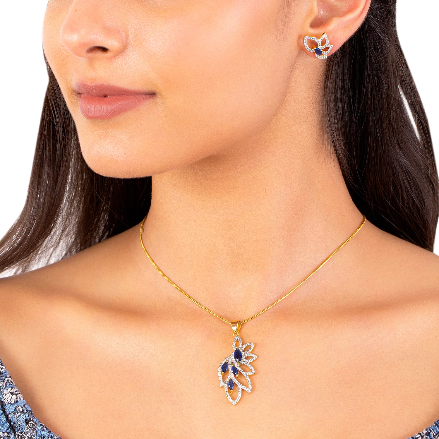 Designer Leafy Dual Plated Pendant Set - Image 2