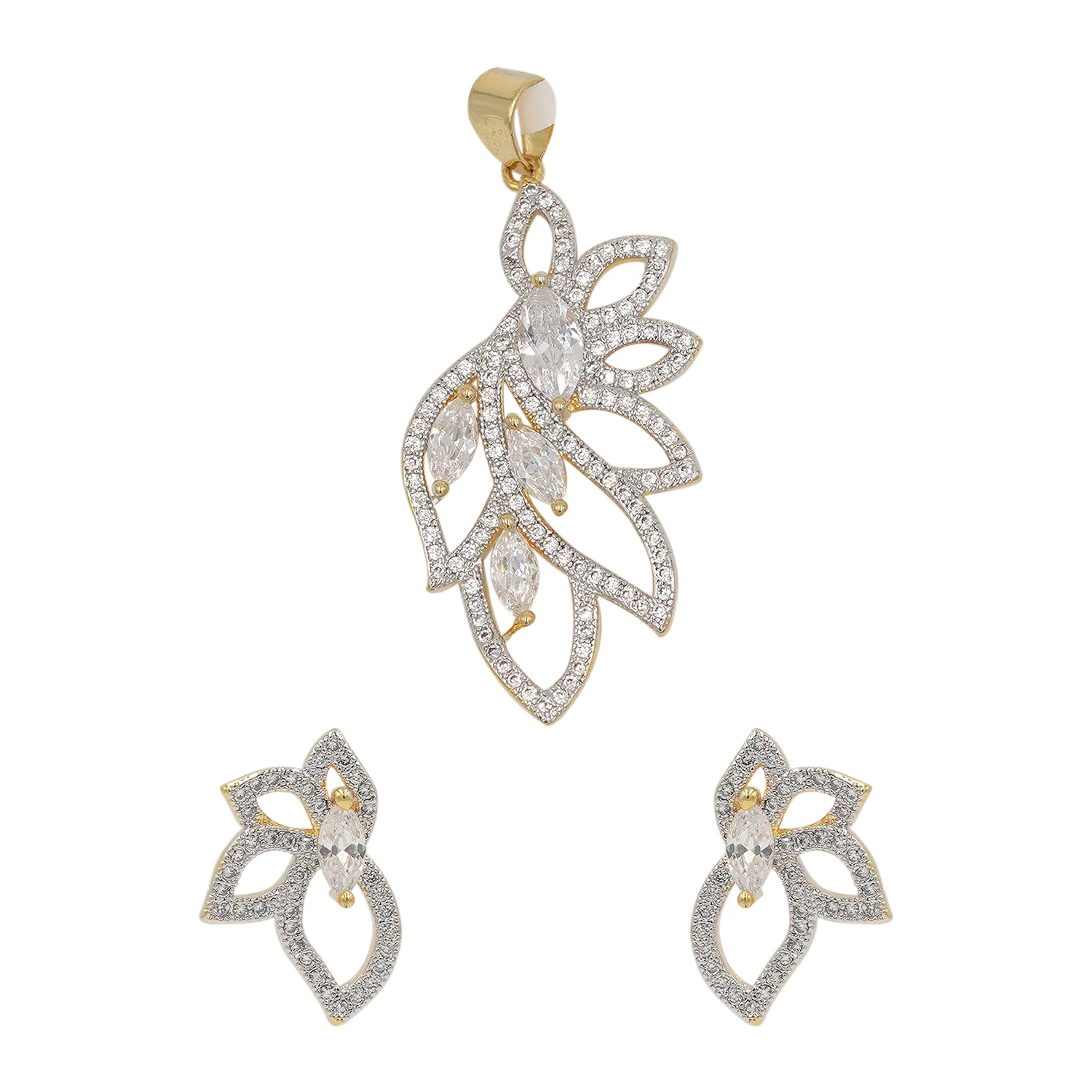 Designer Leafy Gold Plated Pendant Set - Image 3