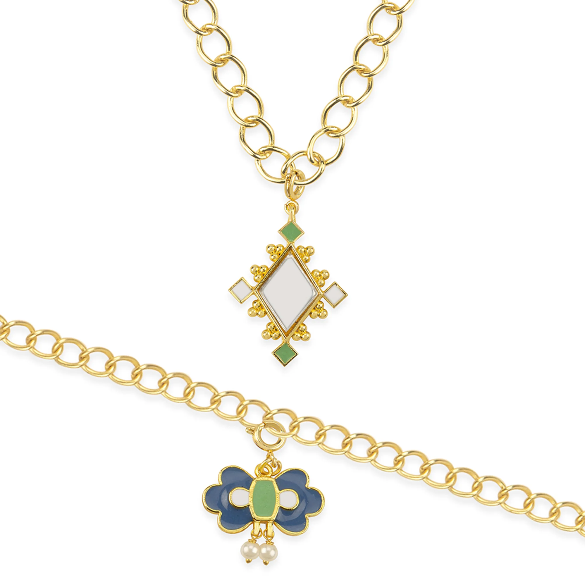 Diamond Motif Charms Pendant With Chain and Bracelets - Image 3