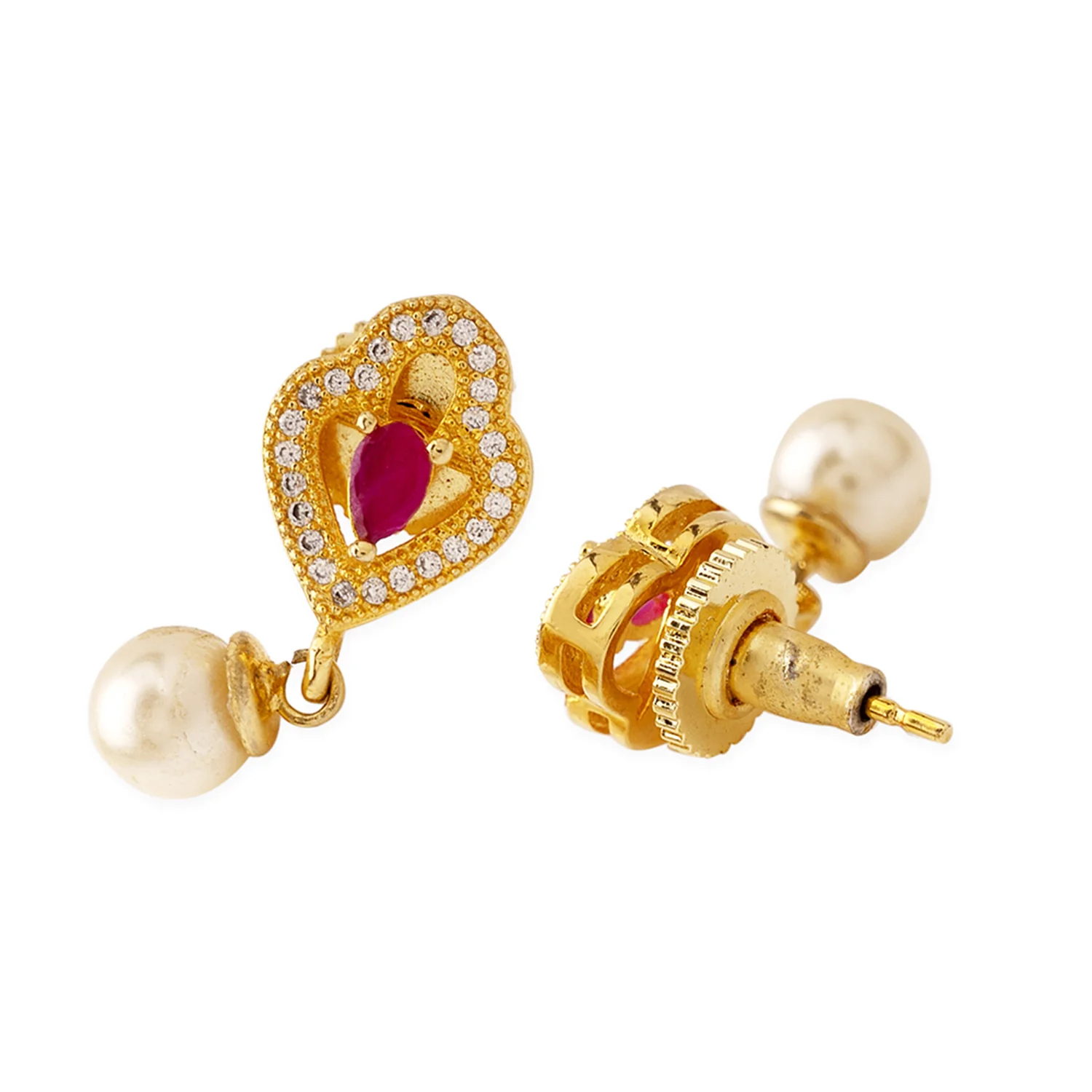 Diamond Shaped Pearl Drop Earrings - Image 4