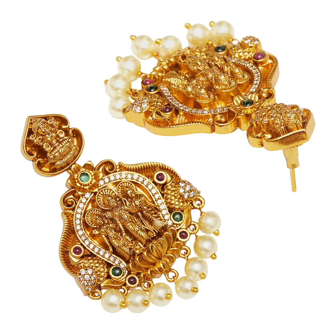 Divine Motifs Faux Pearls Adorned Brass Traditional Gold Plated Jewellery Set - Image 5
