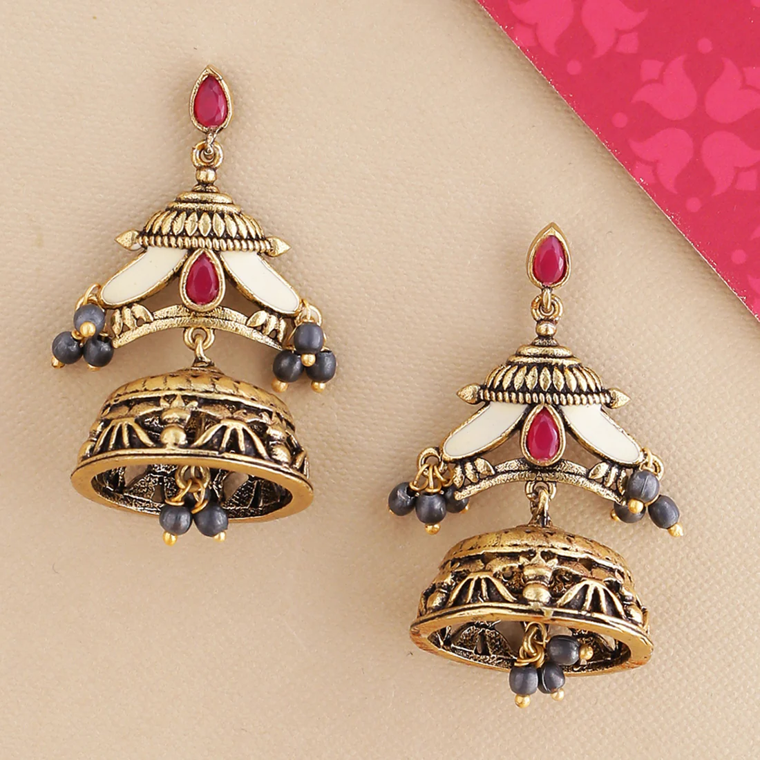 Doli Enameled Mandap Motif Earrings