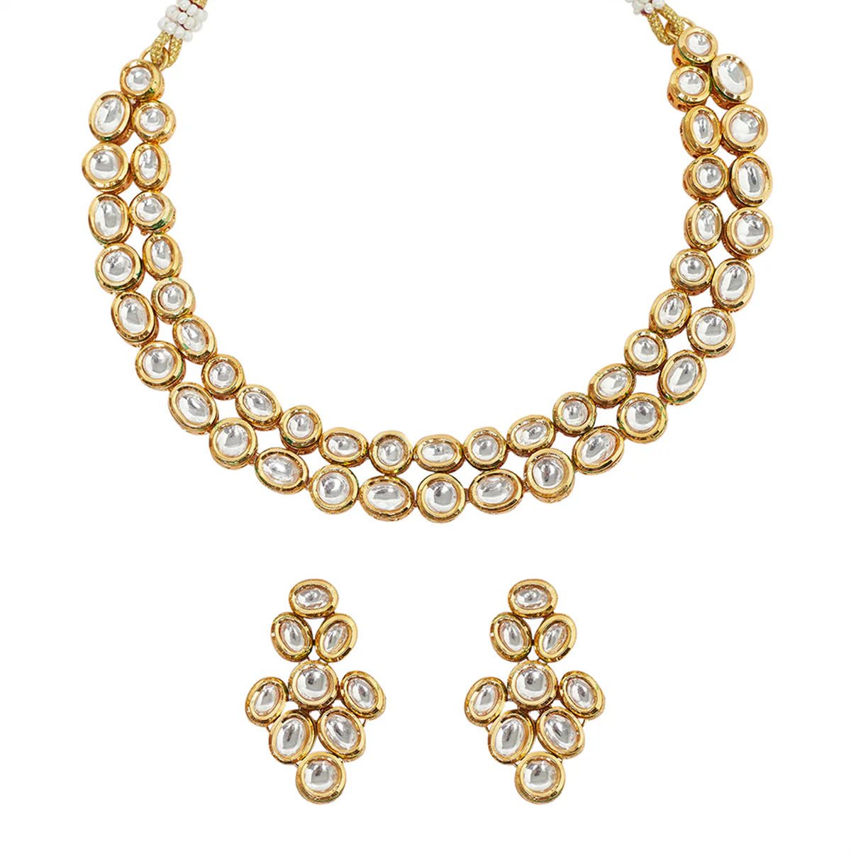 Dual Layer Kundan Studded Necklace Set - Image 4