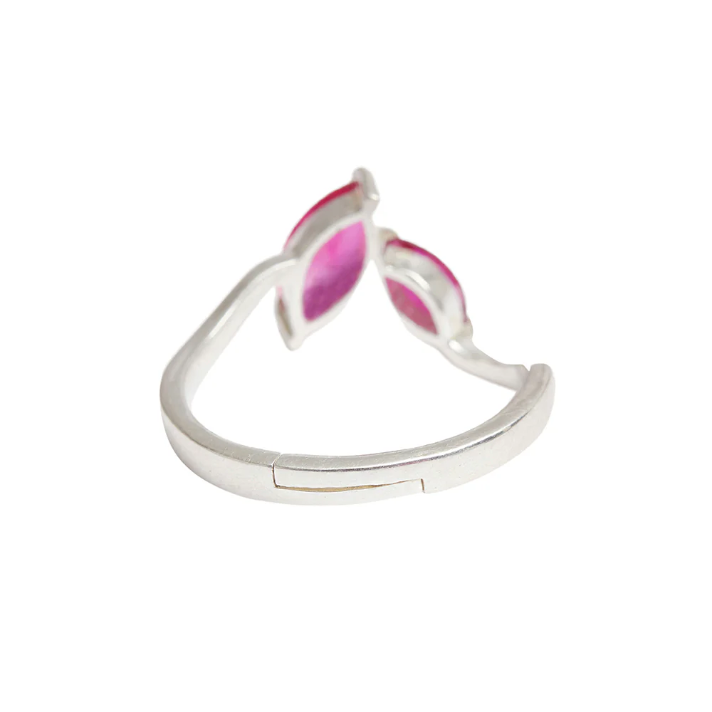 Dual Red Stone 925 Sterling Silver CZ Adjustable Ring - Image 6