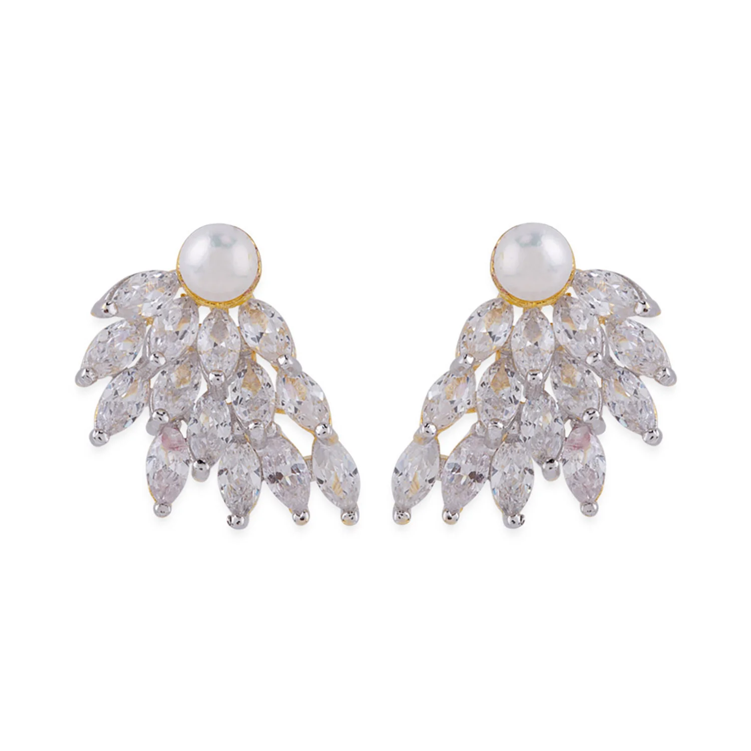 Dual Tone CZ Pearl Stud Earrings - Image 3