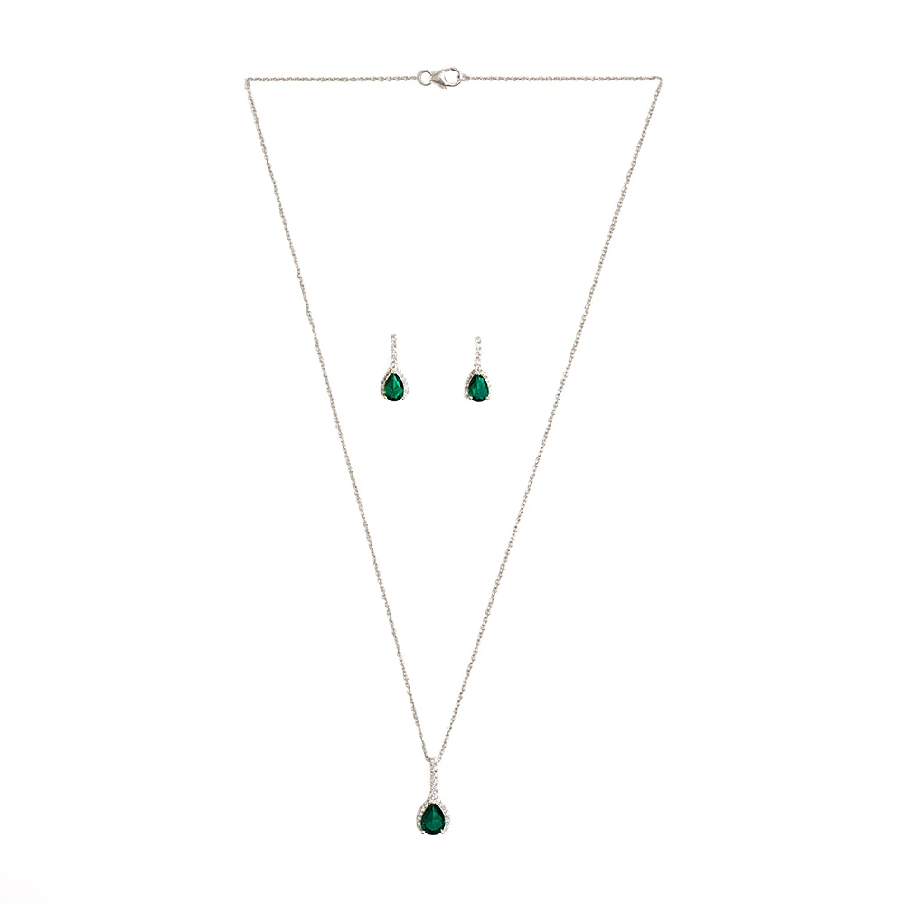 Eclectica Emerald Drop Earrings and Pendant 925 Sterling Silver Set - Image 3