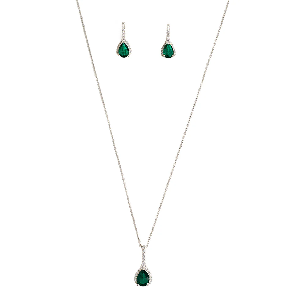 Eclectica Emerald Drop Earrings and Pendant 925 Sterling Silver Set - Image 4