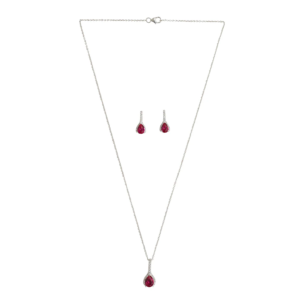 Eclectica Ruby Drop Earrings and Pendant 925 Sterling Silver Set - Image 3