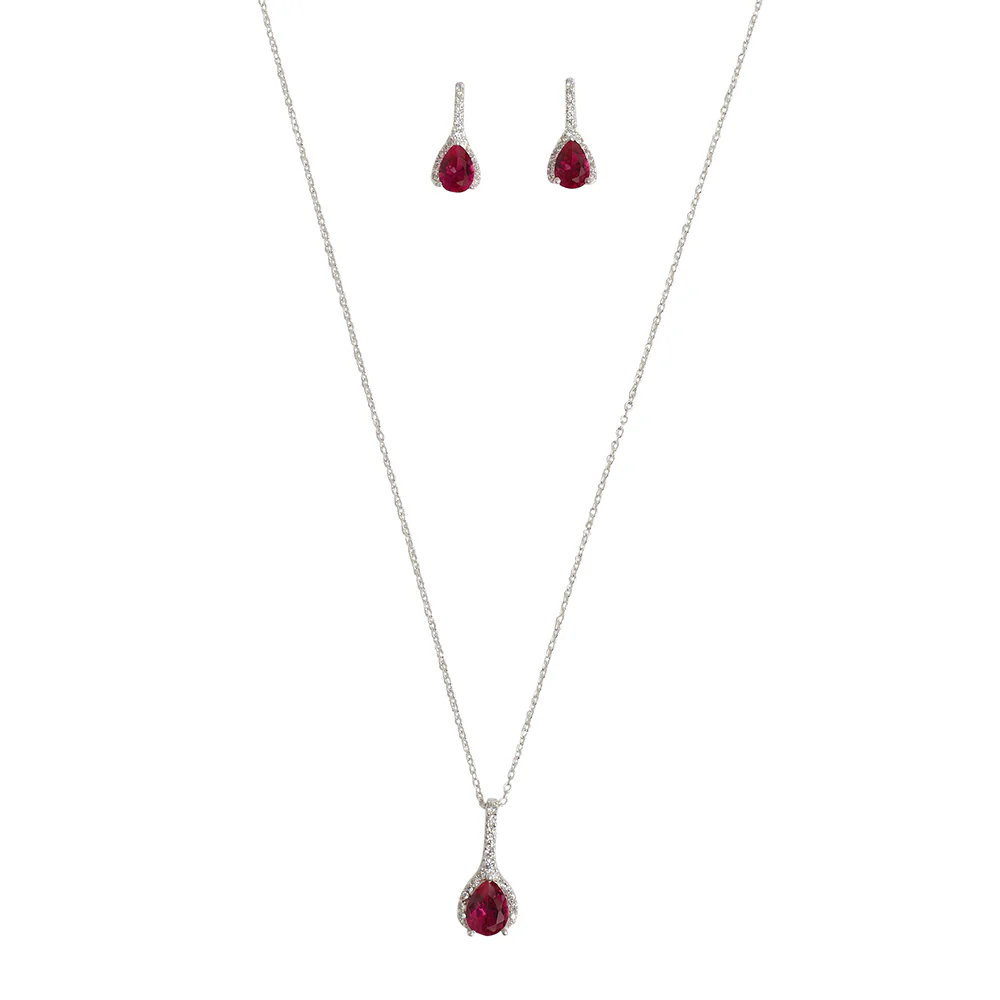 Eclectica Ruby Drop Earrings and Pendant 925 Sterling Silver Set - Image 4