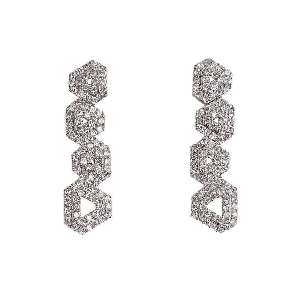 Edgy Triangles Pattern CZ Embellished Silver Jewellery Set - Image 5
