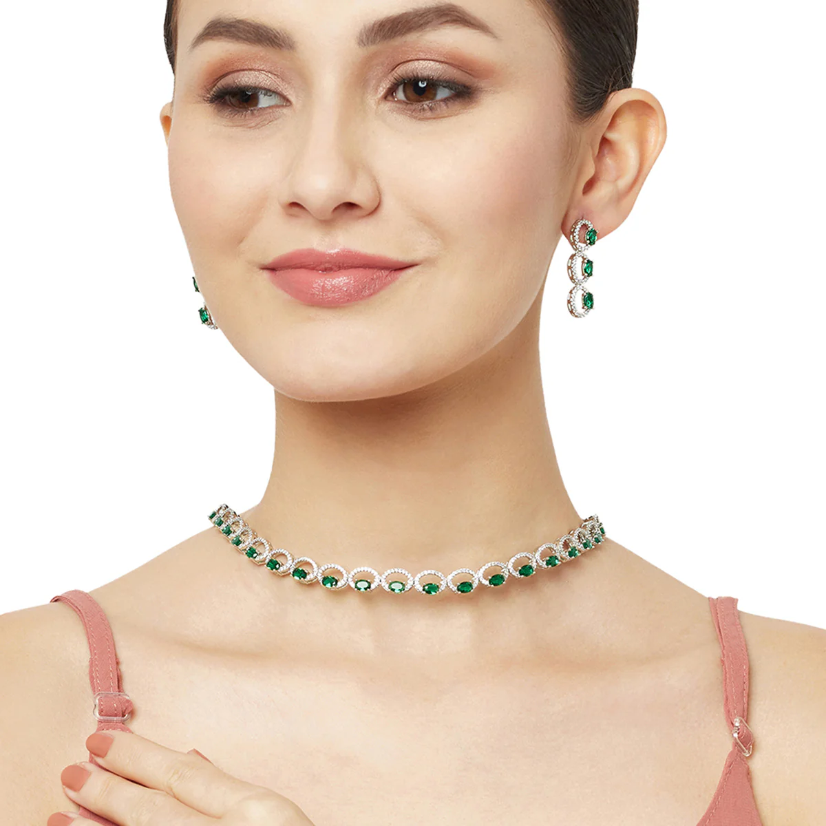 Elegance collection Necklace with green and silver gems - Image 2