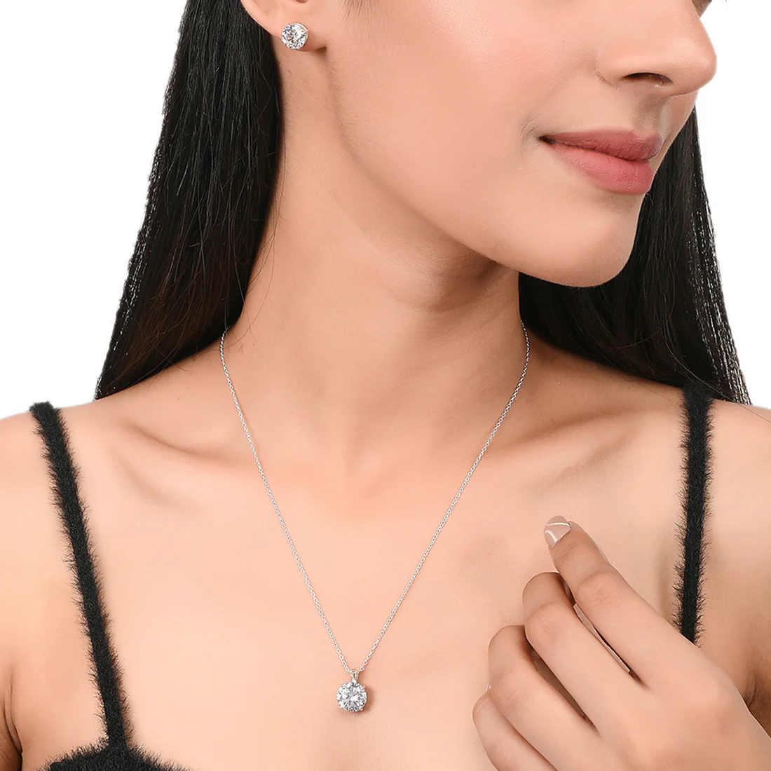 Elegant CZ Studded 925 Sterling Silver Pendant Set - Image 2