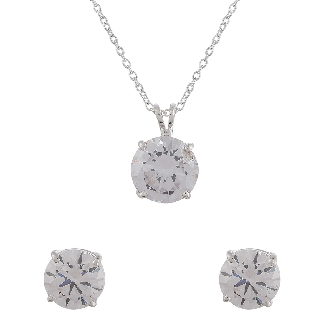 Elegant CZ Studded 925 Sterling Silver Pendant Set - Image 3