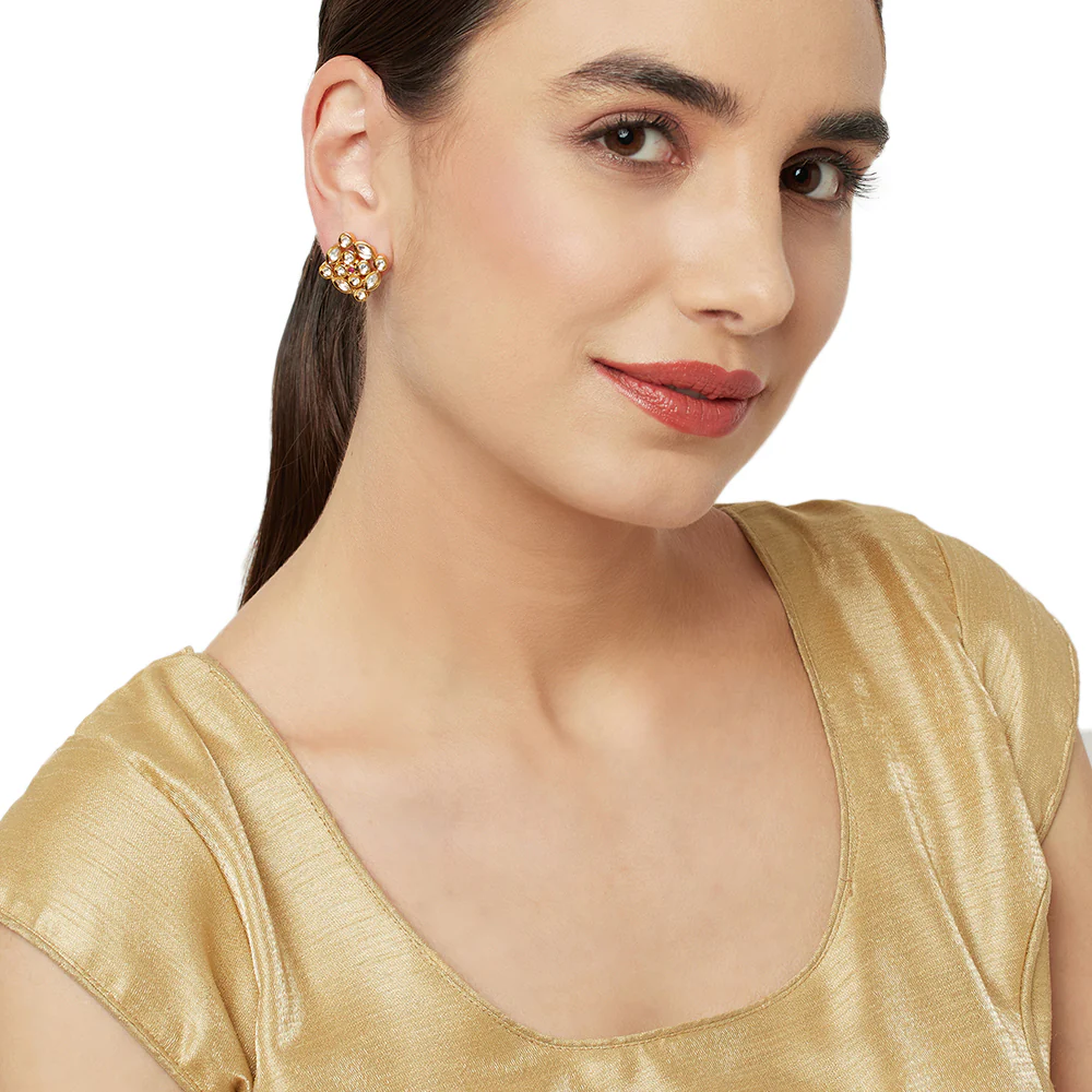 Elegant Kundan Stud Earrings - Image 2