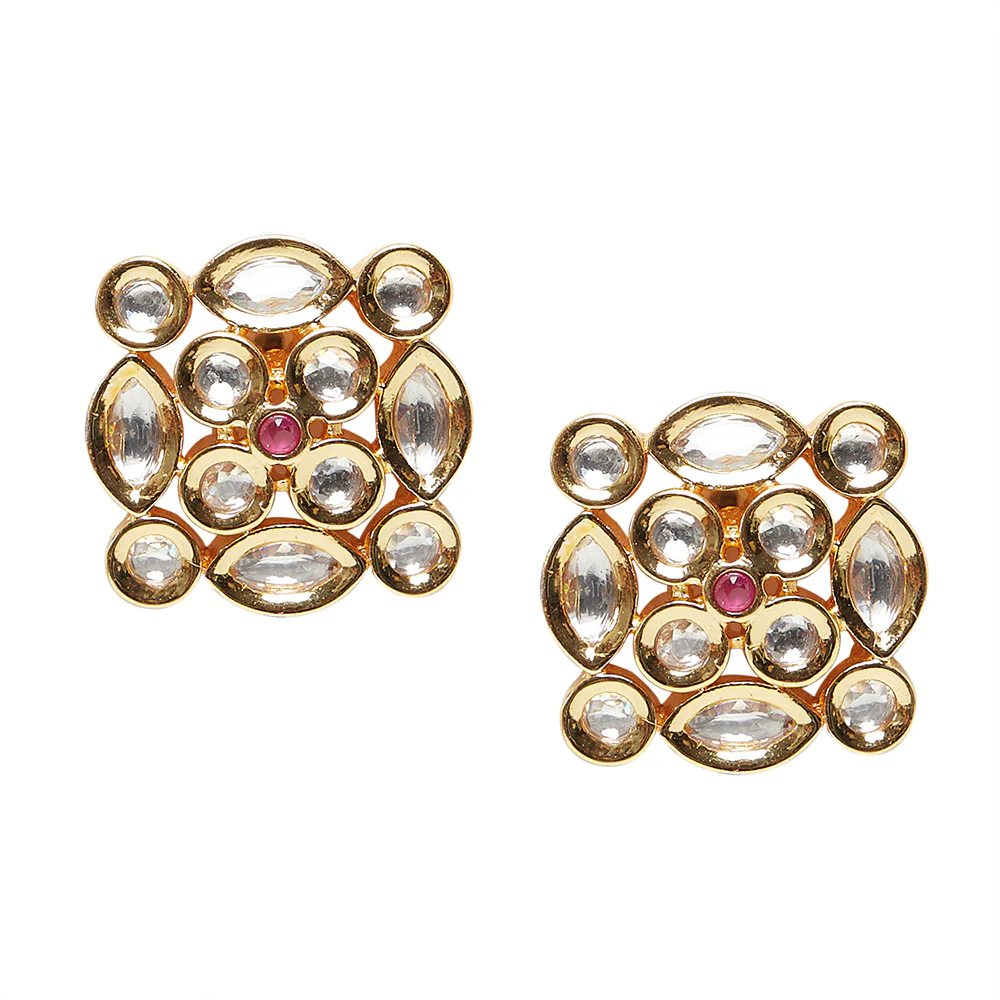 Elegant Kundan Stud Earrings - Image 3