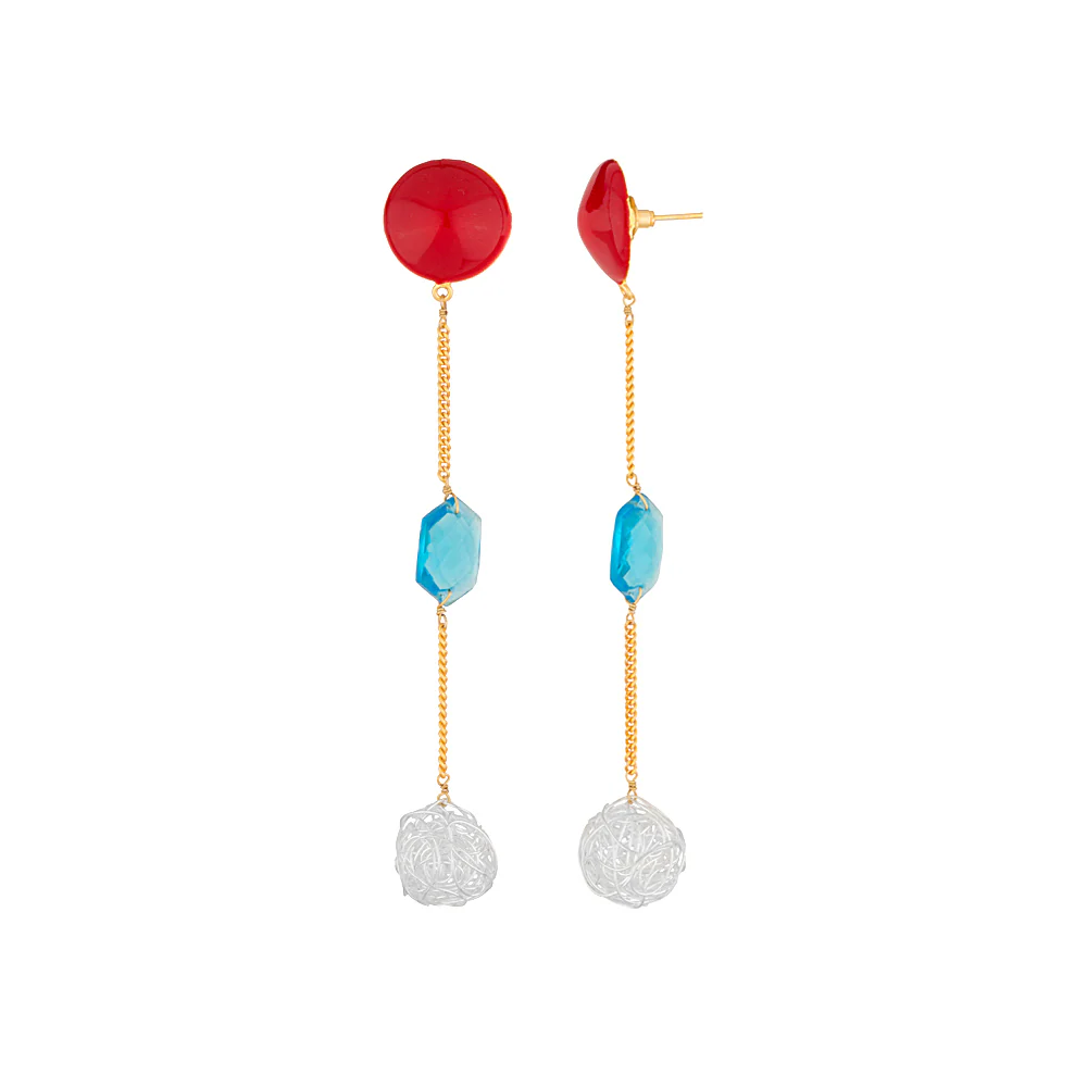 Elegant Pair of Blue Stones Studded Gold Tone Danglers - Image 2