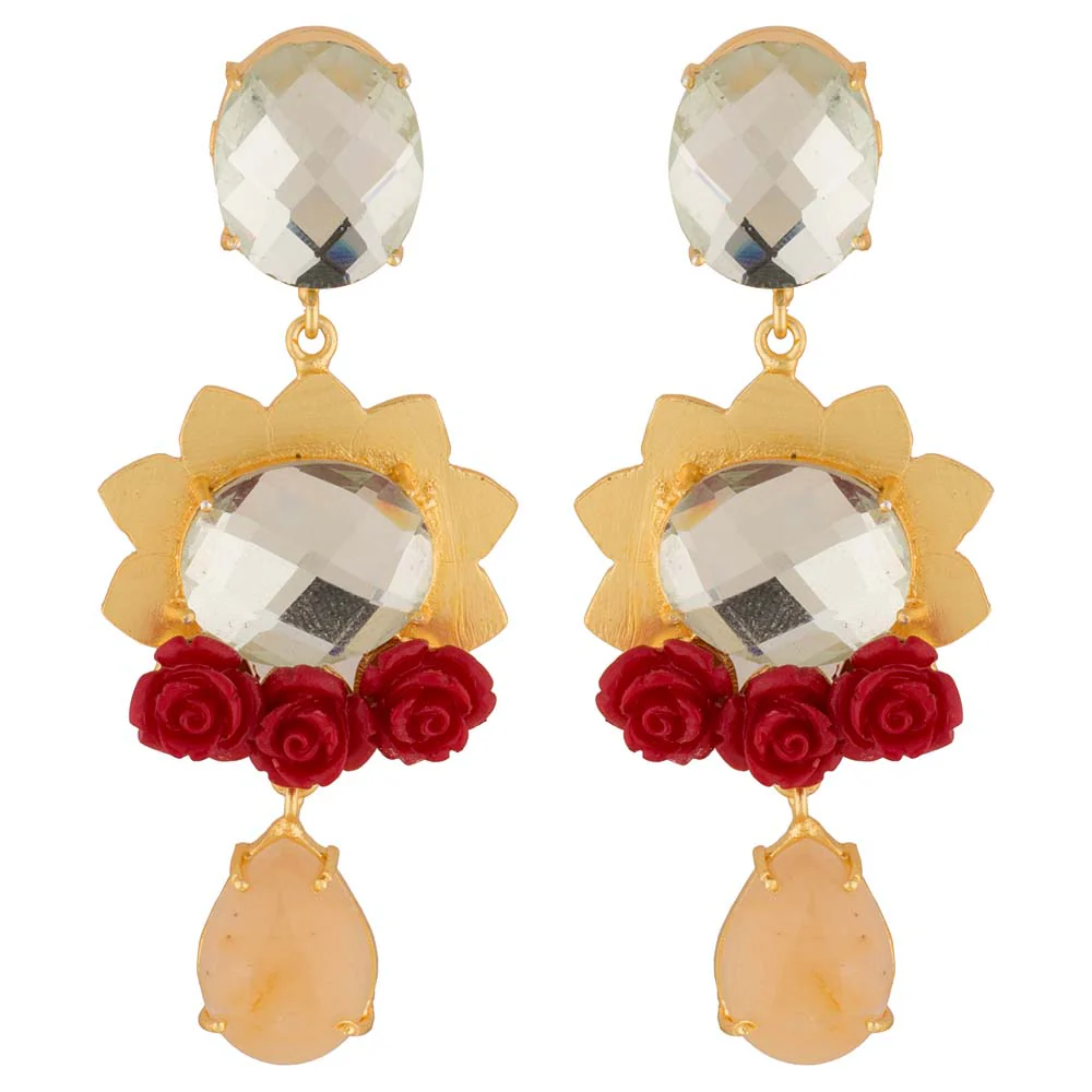 Elegant Pair of White Stones Studded Gold Tone Danglers - Image 3