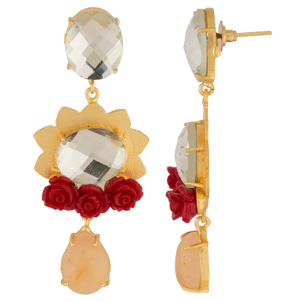 Elegant Pair of White Stones Studded Gold Tone Danglers - Image 4