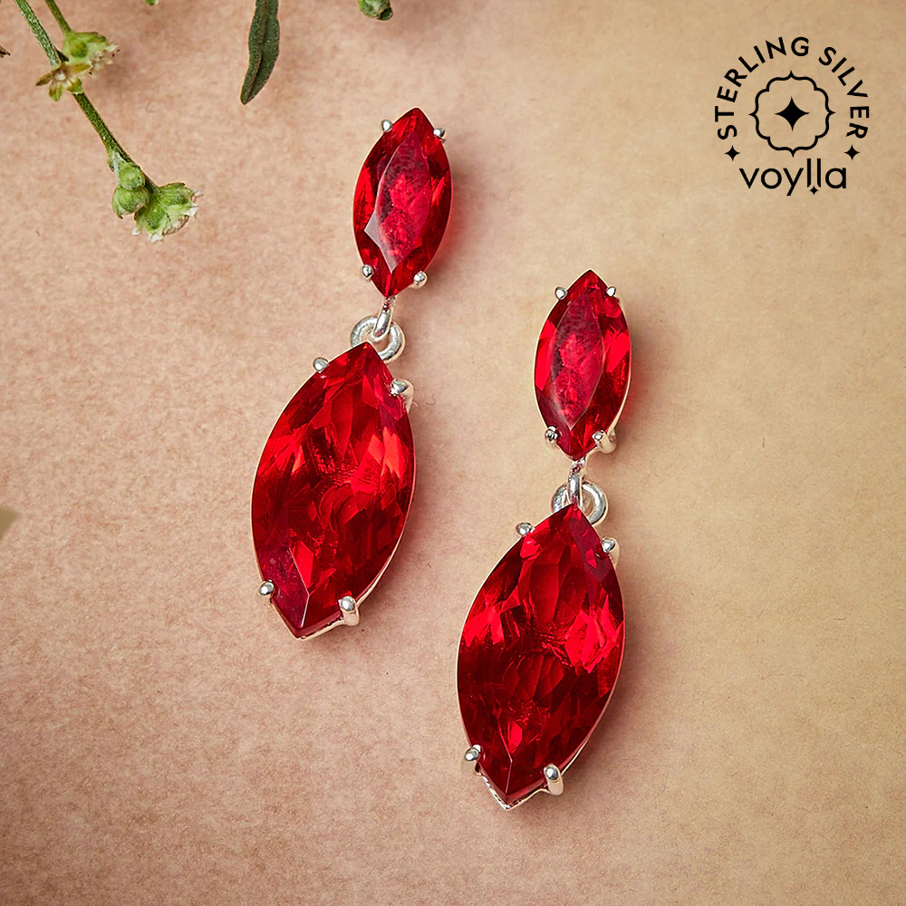 Elegant Sterling Silver Earring Adorned With Red Stones