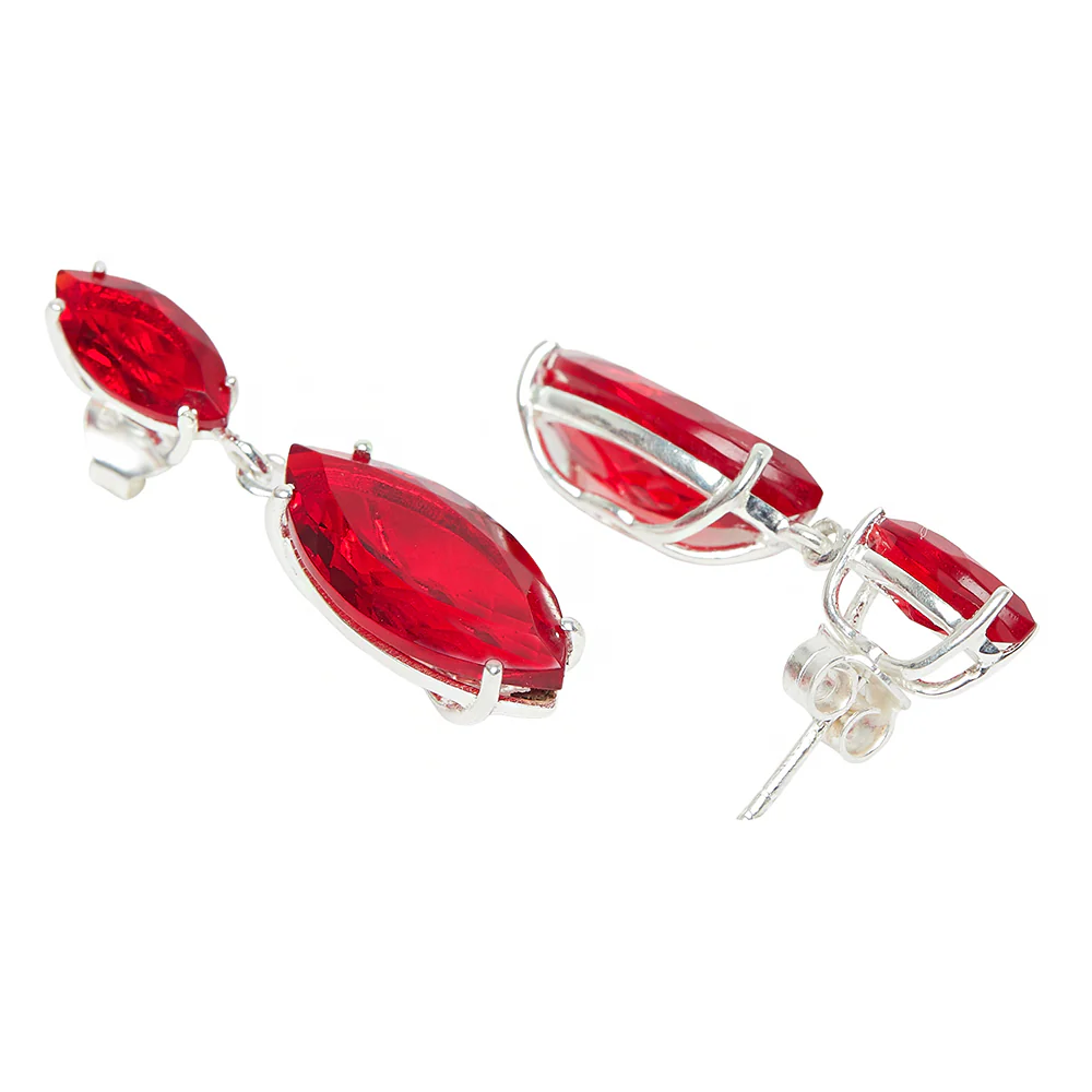 Elegant Sterling Silver Earring Adorned With Red Stones - Image 4
