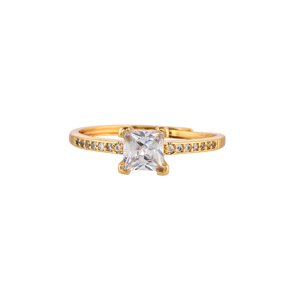 Emerald Cut Cubic Zirconia Adorned Brass Gold Plated Ring - Image 3