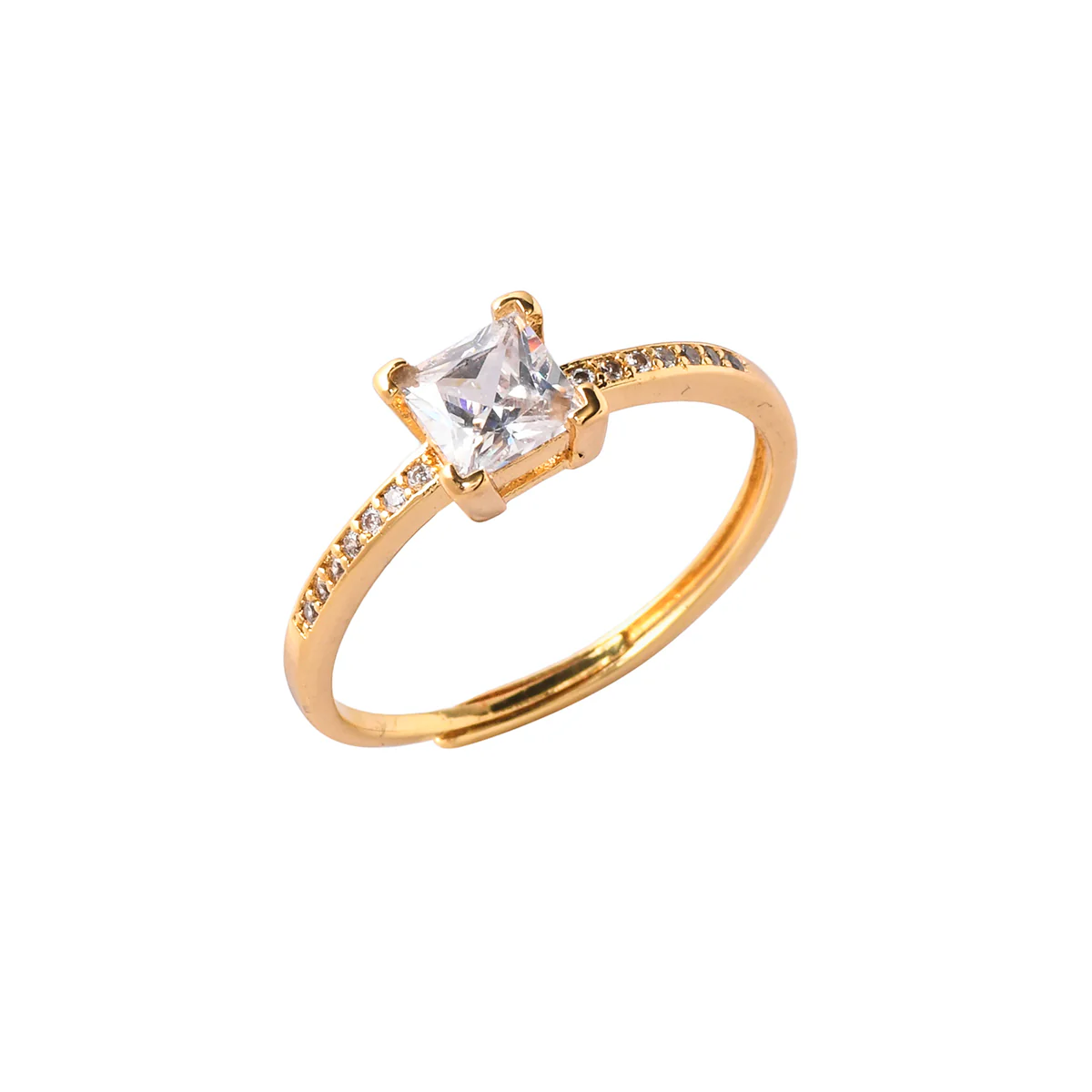 Emerald Cut Cubic Zirconia Adorned Brass Gold Plated Ring - Image 4