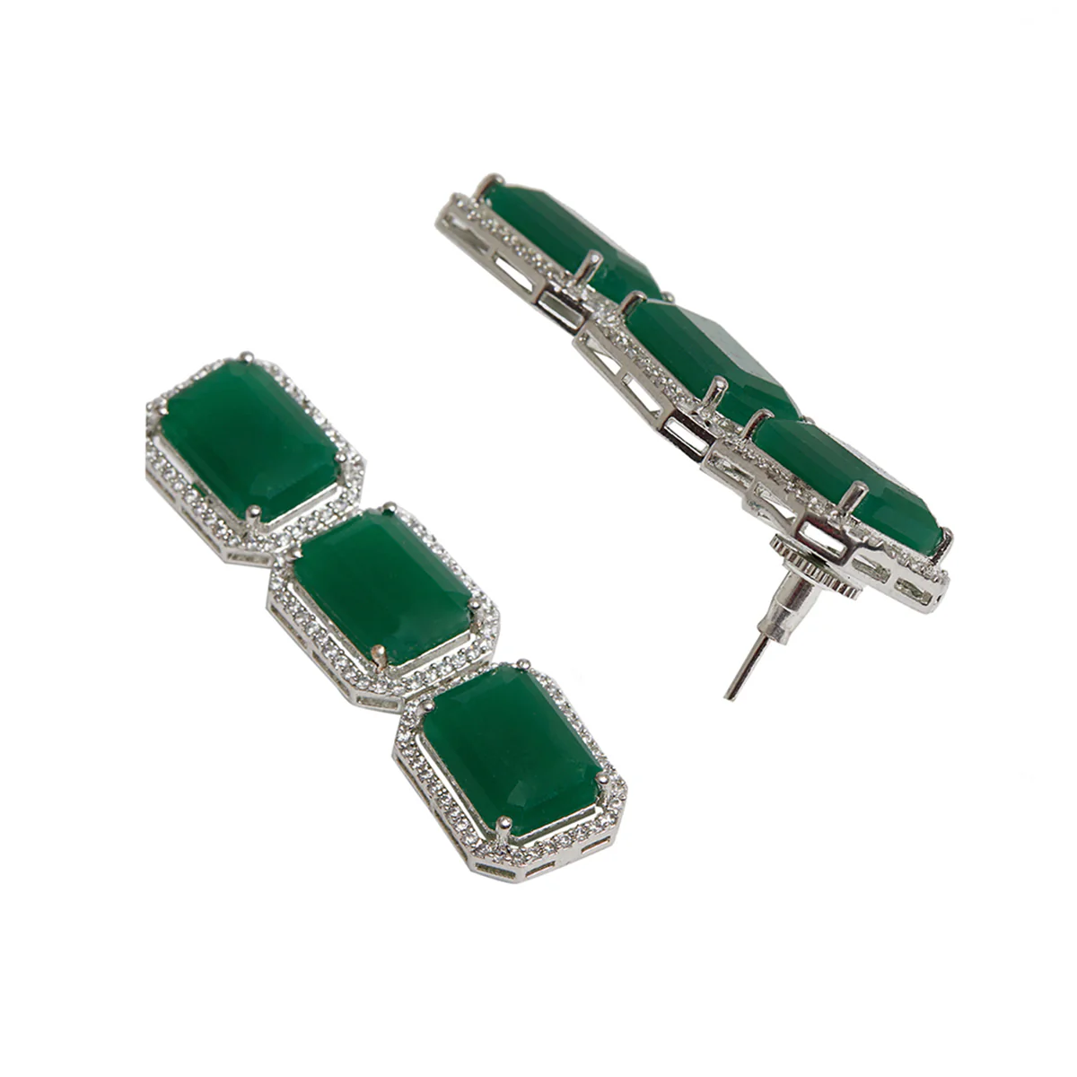Emerald Cut Zircons Adorned White Toned Choker Jewellery Set - Image 6