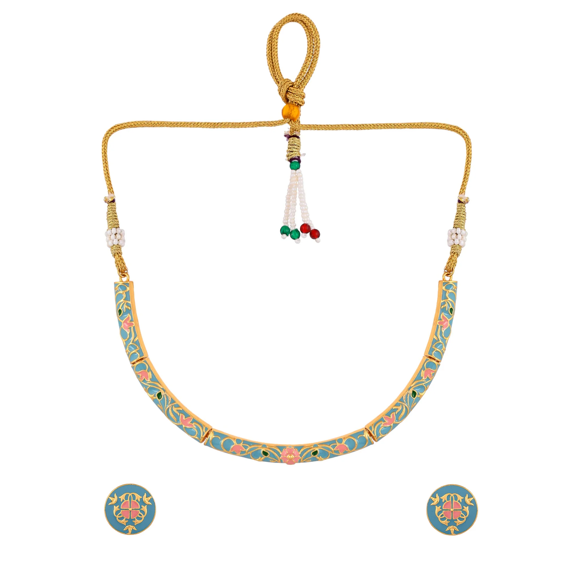 Enameled Elegance Blue And Pink Enamel Jewellery Set - Image 4