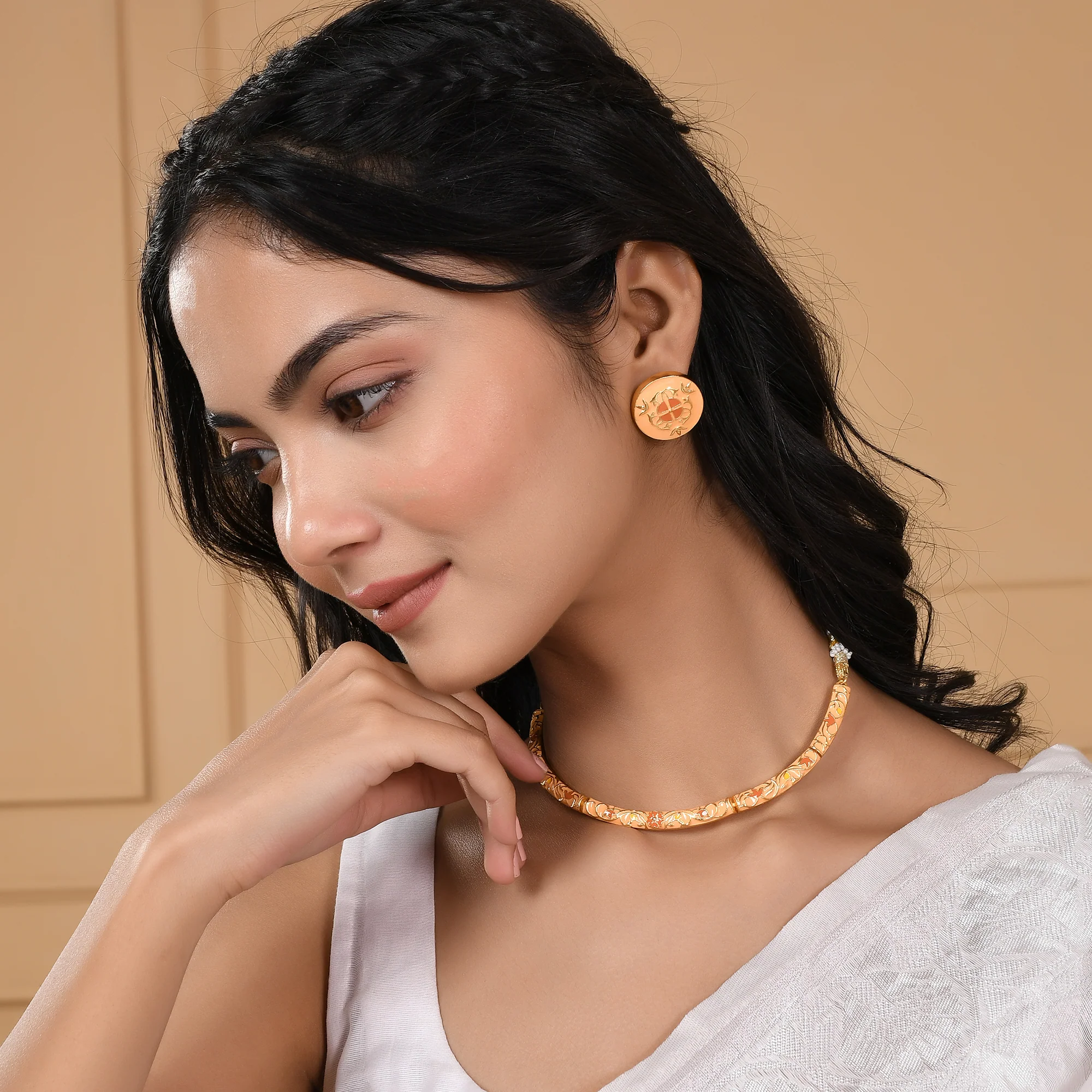 Enameled Elegance Gold Plated Jewellery Set - Image 2