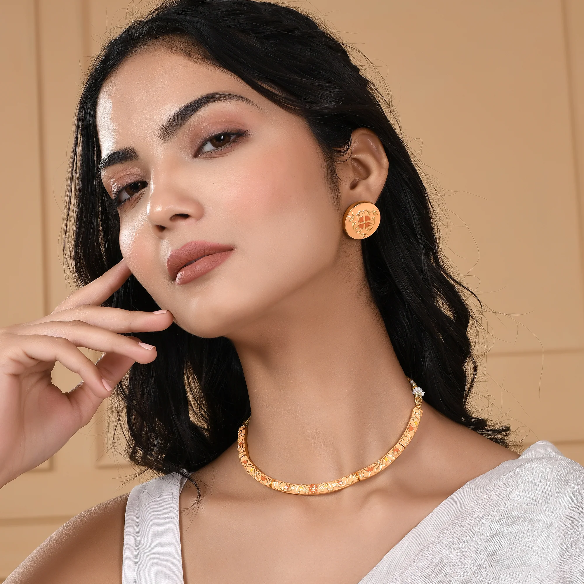 Enameled Elegance Gold Plated Jewellery Set - Image 3