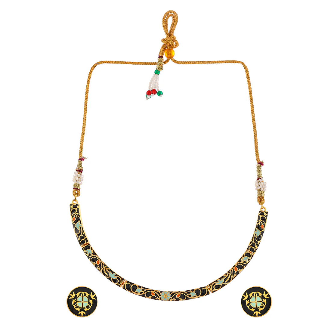 Enameled Elegance Black Gold-Plated Necklace Set - Image 3