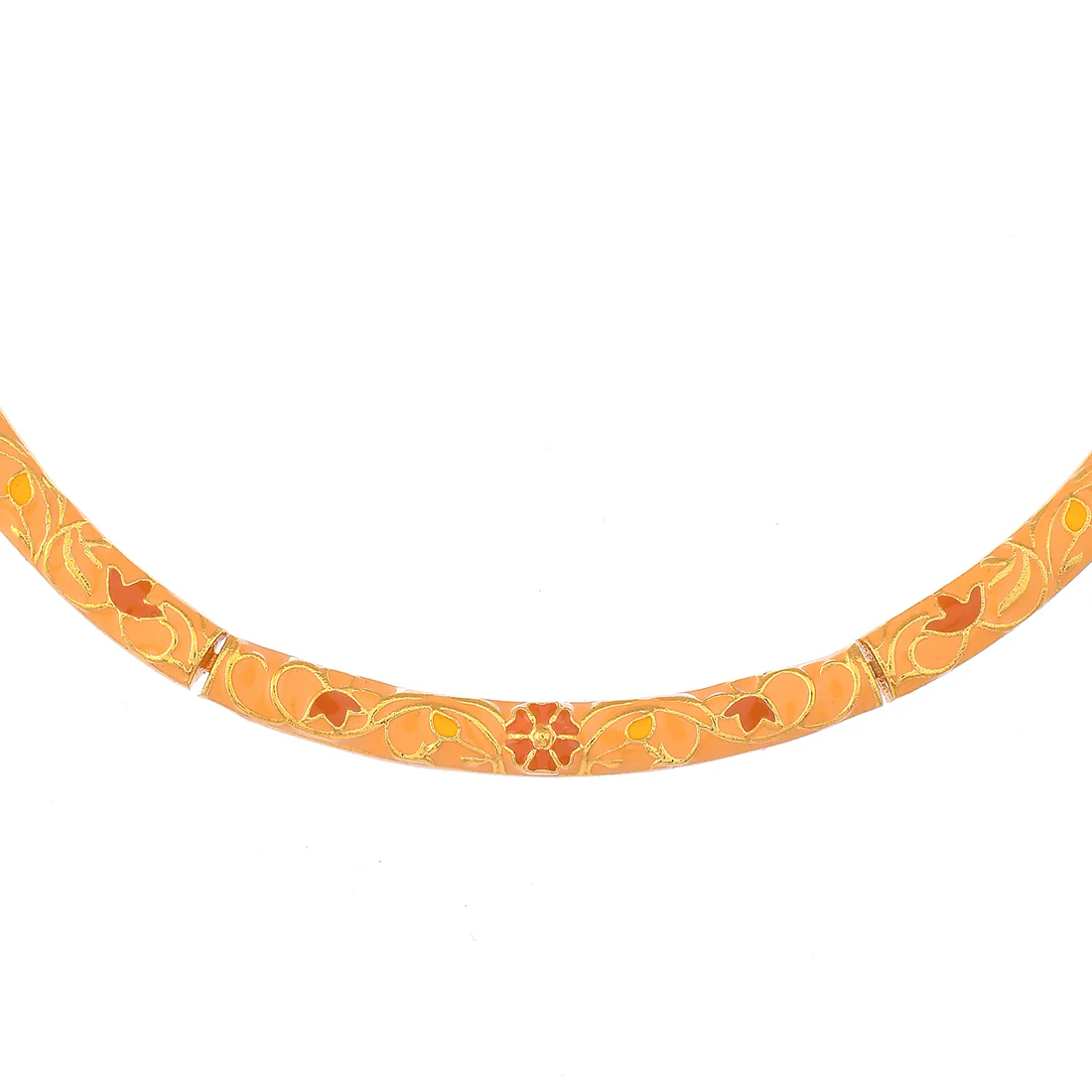 Enameled Elegance Orange Floral Gold-Plated Necklace Set - Image 4