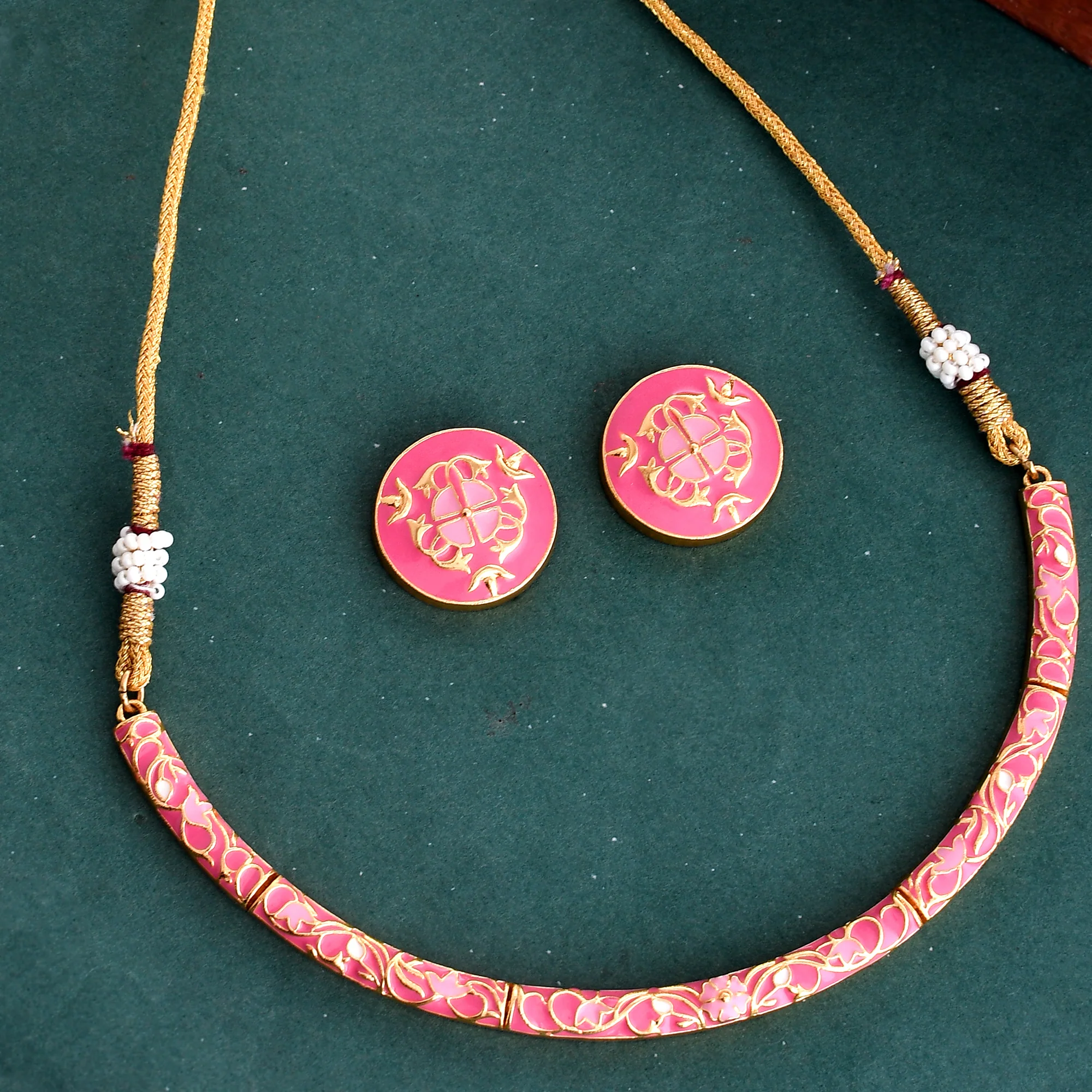 Enameled Elegance Pink Enamel Jewellery Set