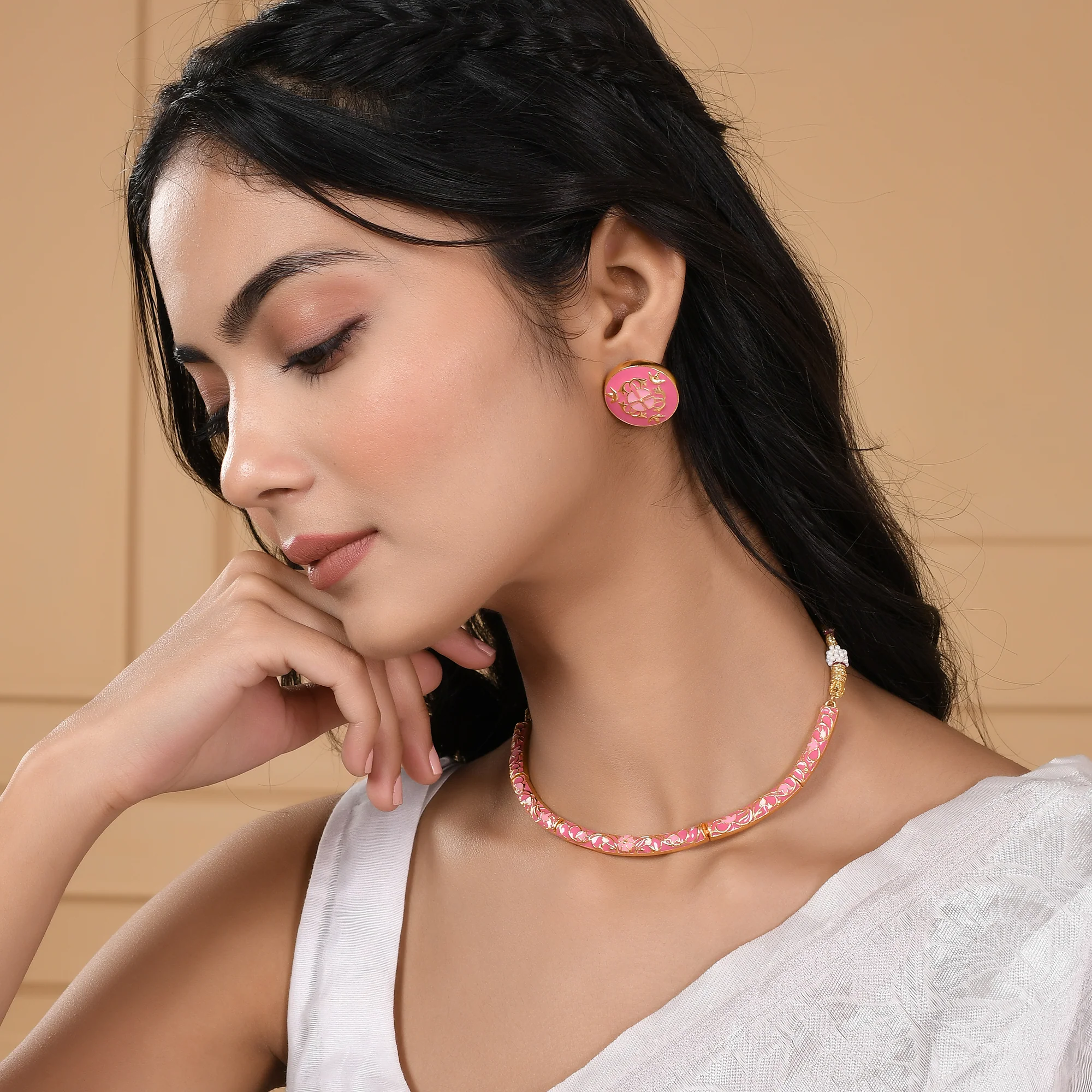 Enameled Elegance Pink Enamel Jewellery Set - Image 2