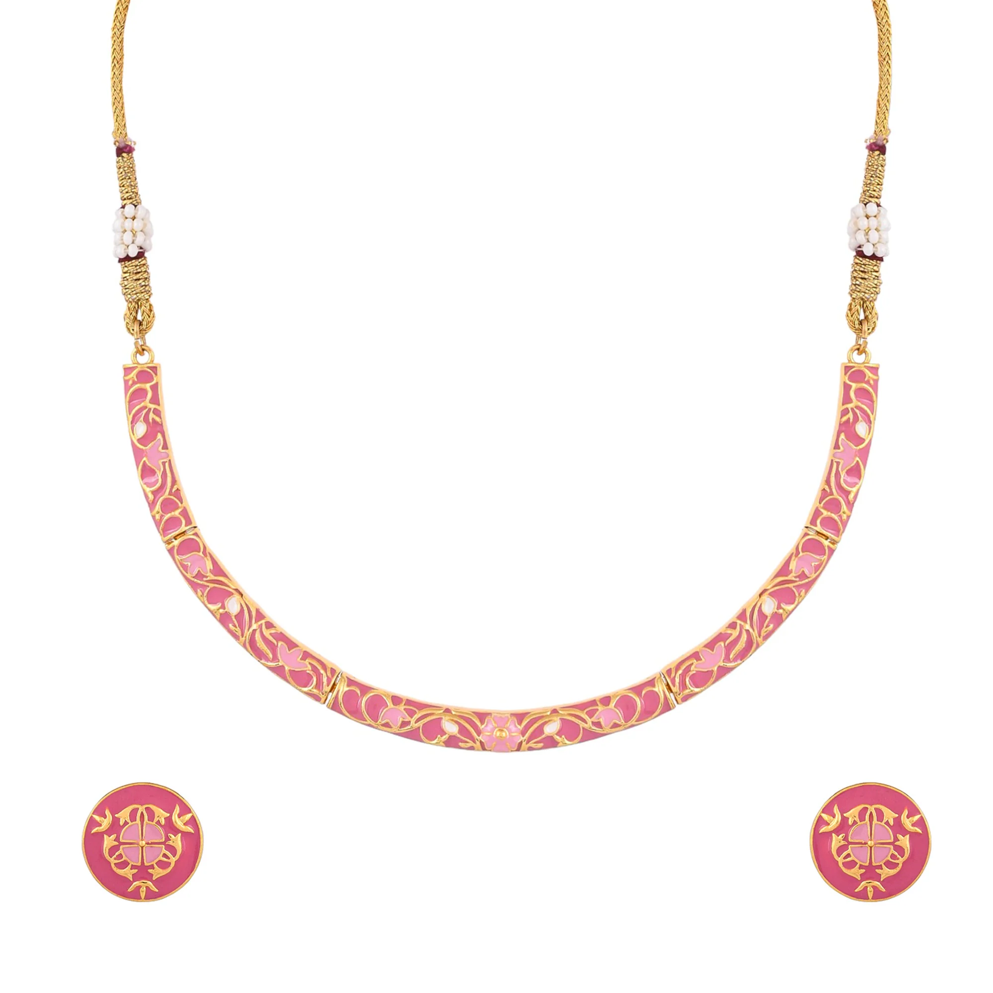 Enameled Elegance Pink Enamel Jewellery Set - Image 4