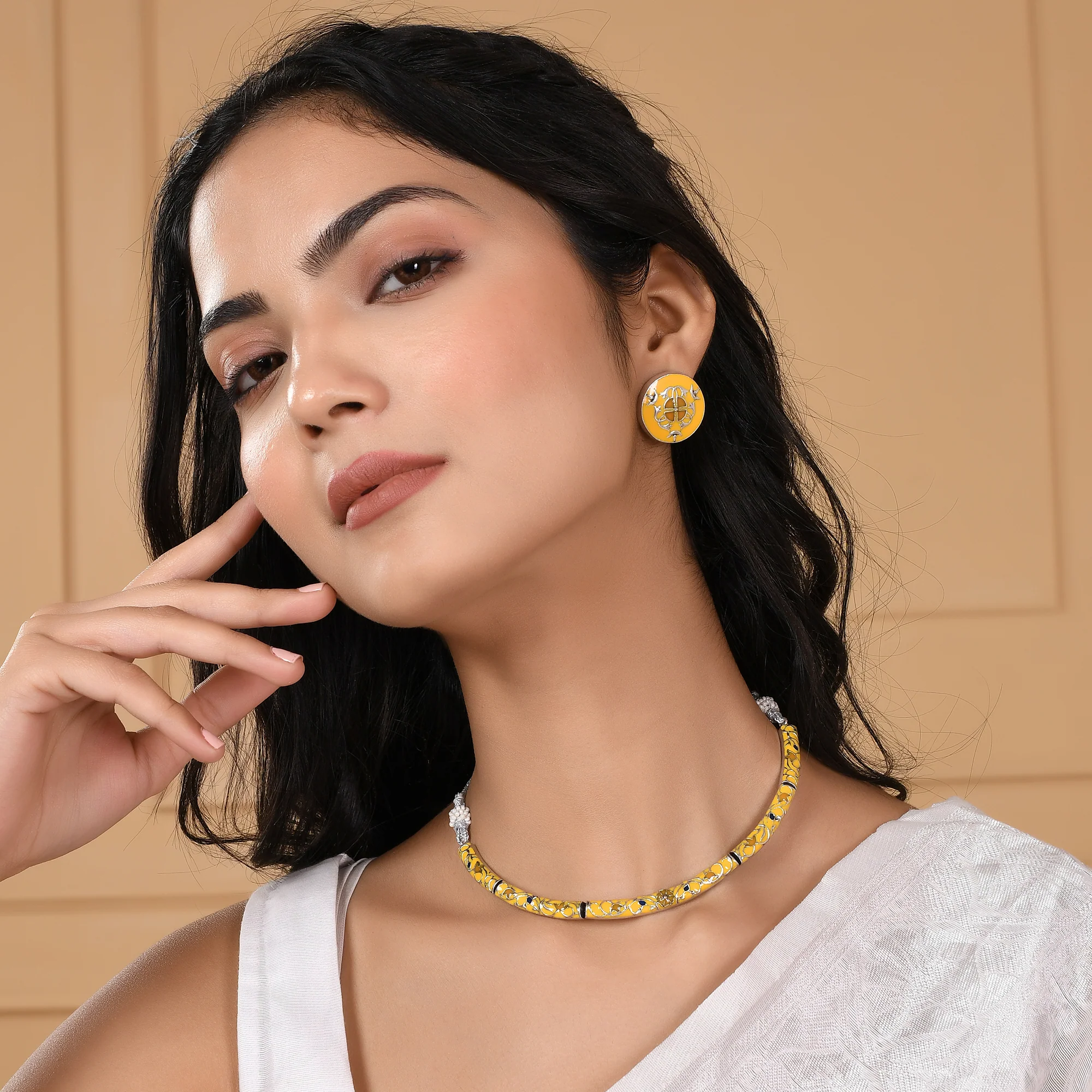 Enameled Elegance Silver Plated Jewellery Set - Image 2