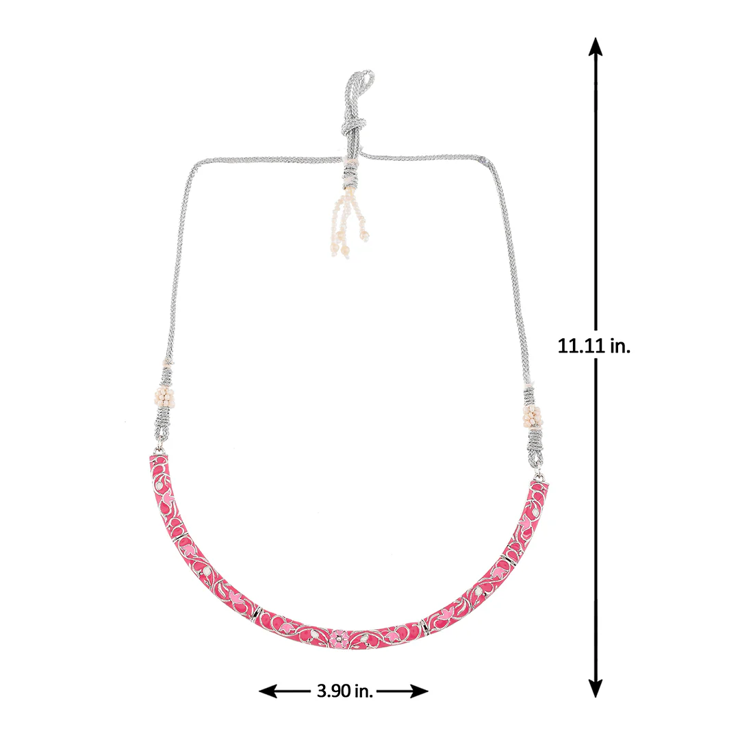 Enameled Elegance Pink Silver Oxidized Necklace Set - Image 6