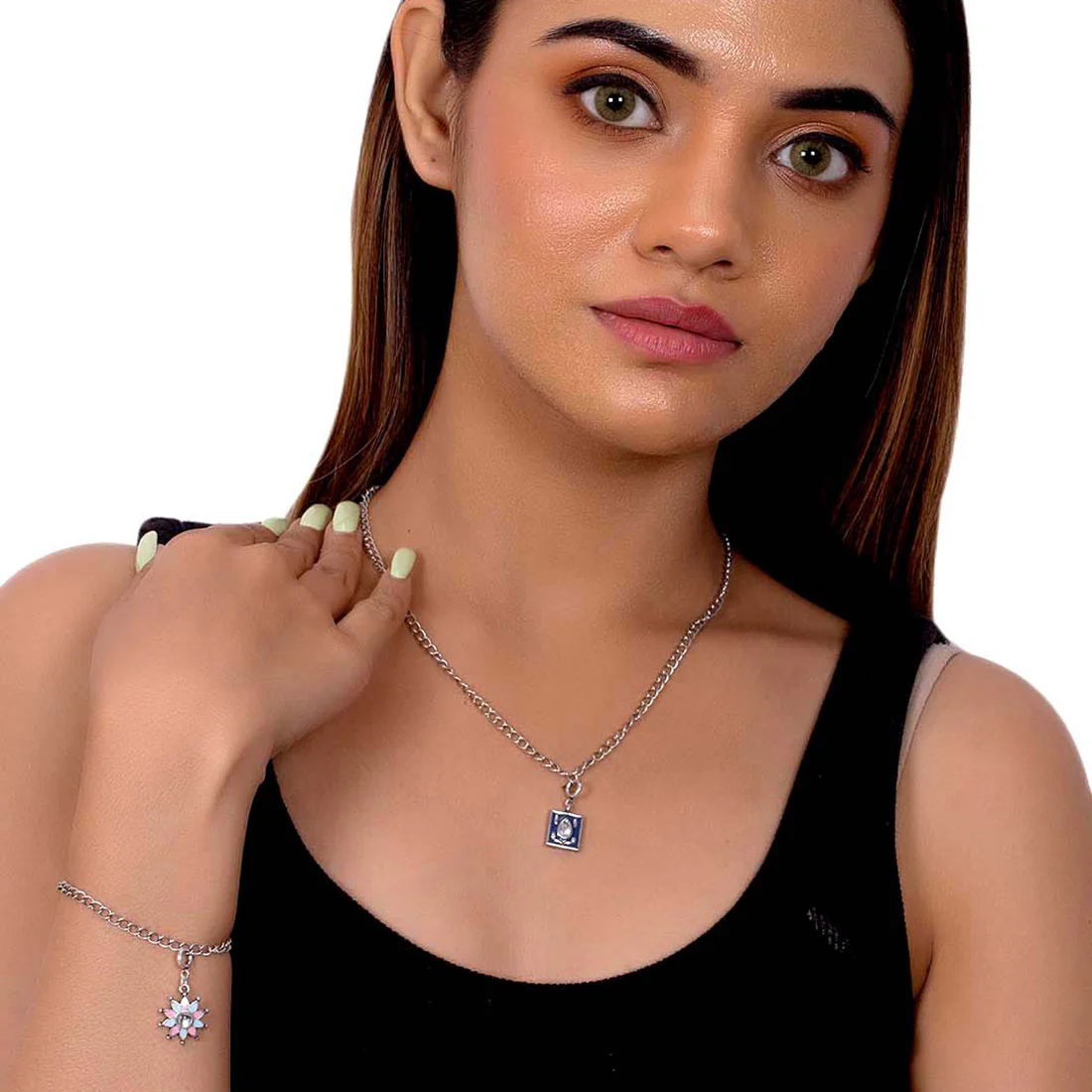 Enameled Floral Charms Pendant with Bracelet - Image 2
