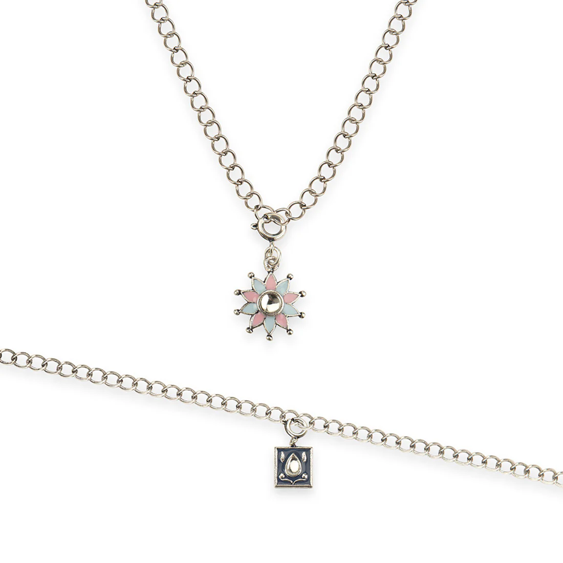 Enameled Floral Charms Pendant with Bracelet - Image 3