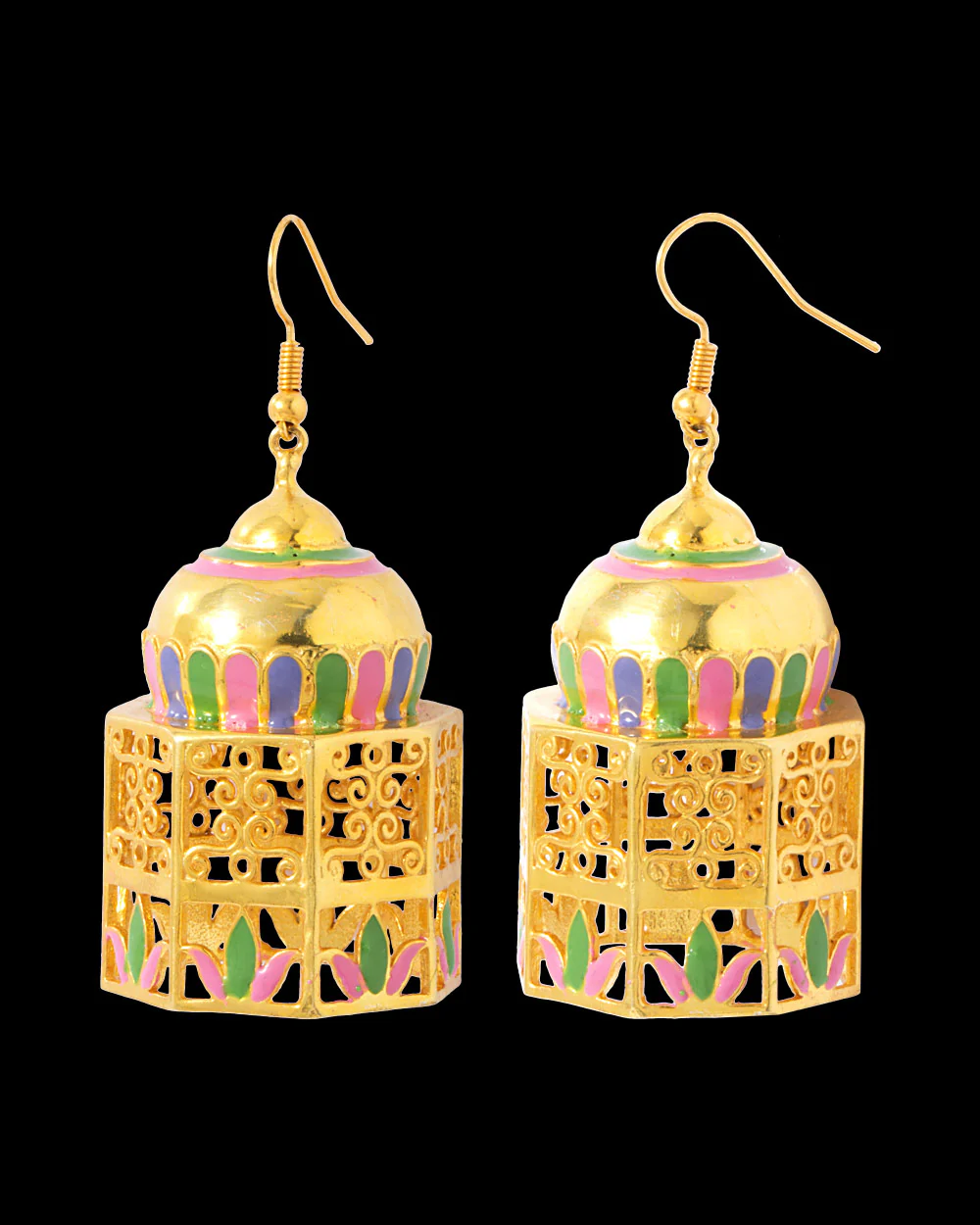 Enamelled Jhumki's in Glossy Golden Finish - Image 2