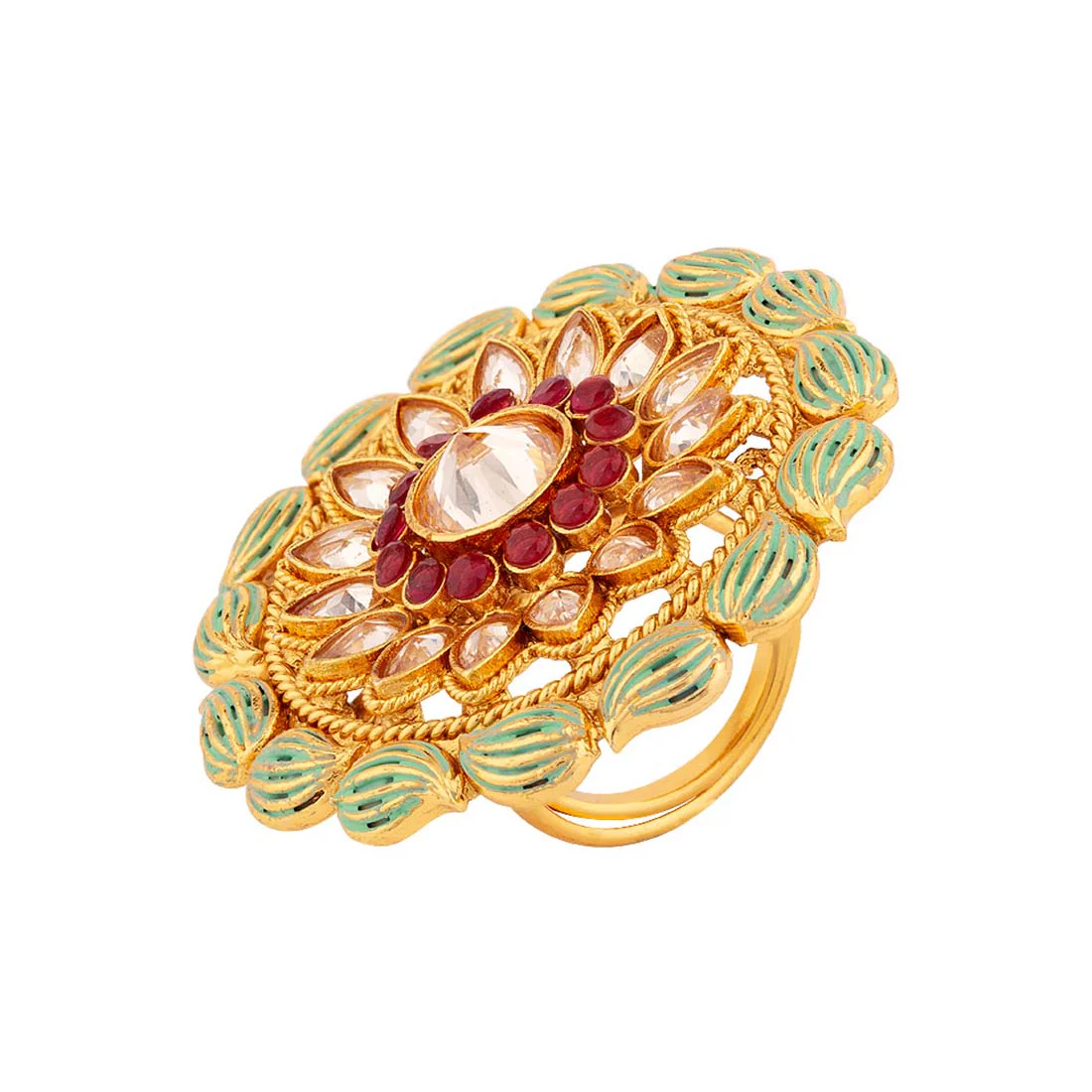 Ethnic Enamel American Diamond Adorned Cocktail Ring - Image 3