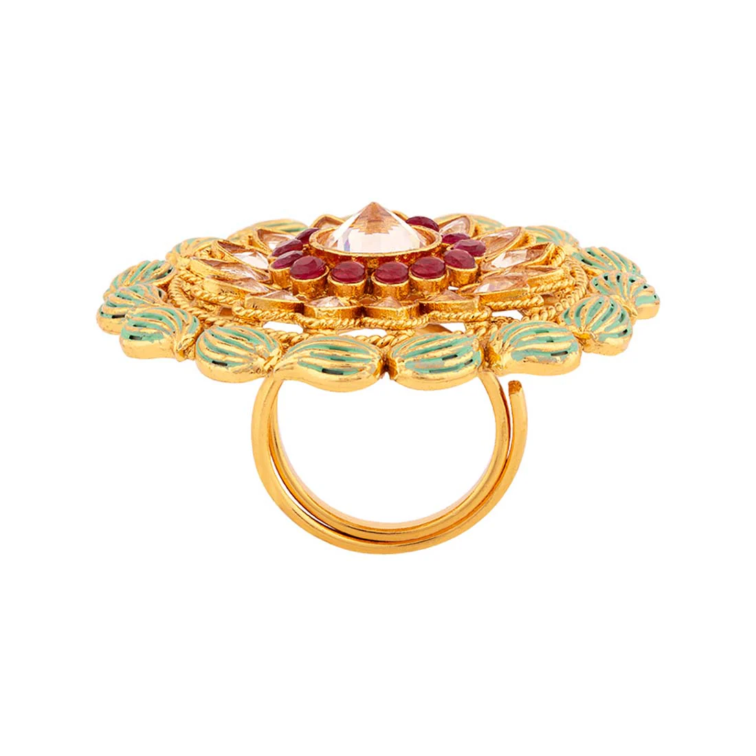 Ethnic Enamel American Diamond Adorned Cocktail Ring - Image 4
