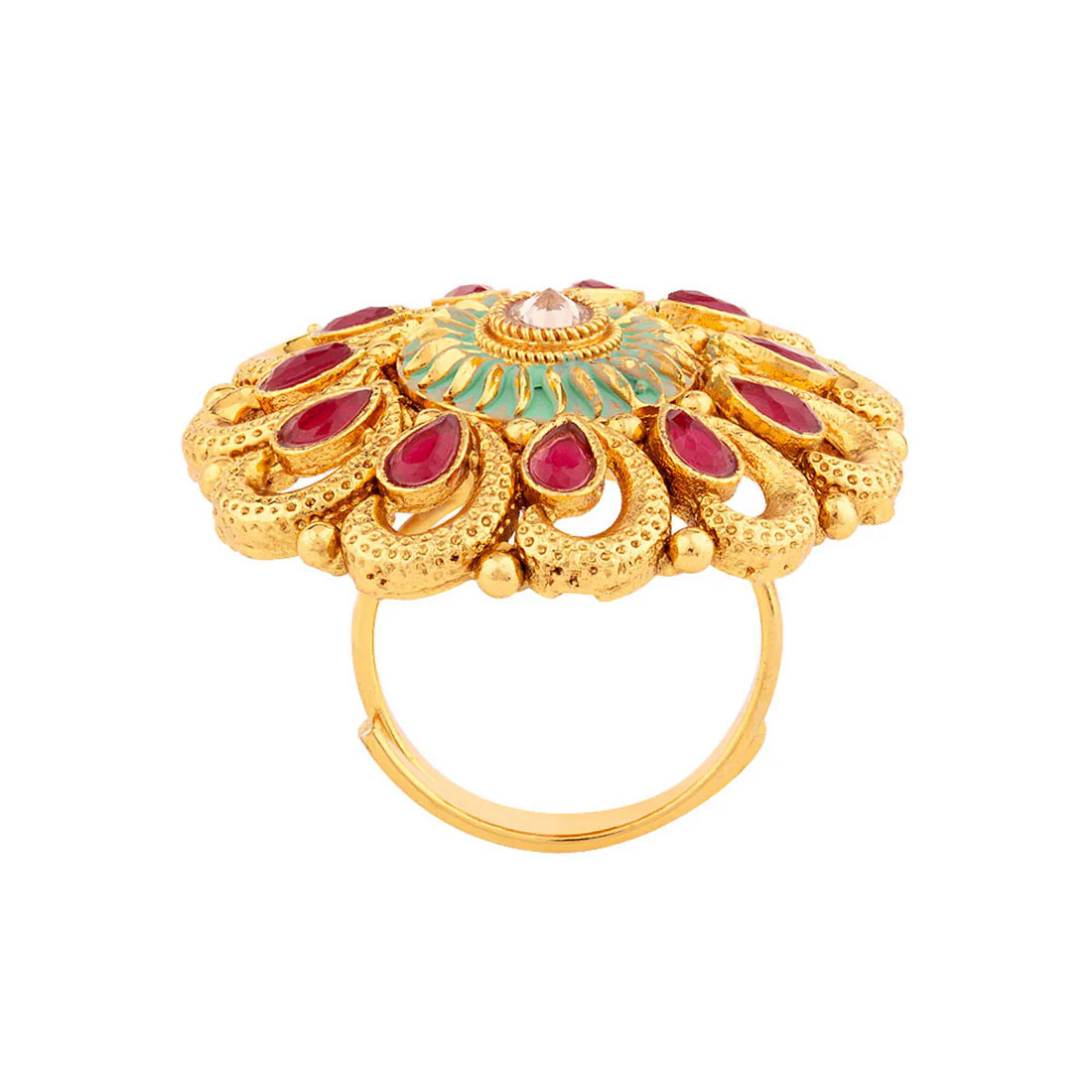 Ethnic Enamel Brass Statement Ring - Image 4