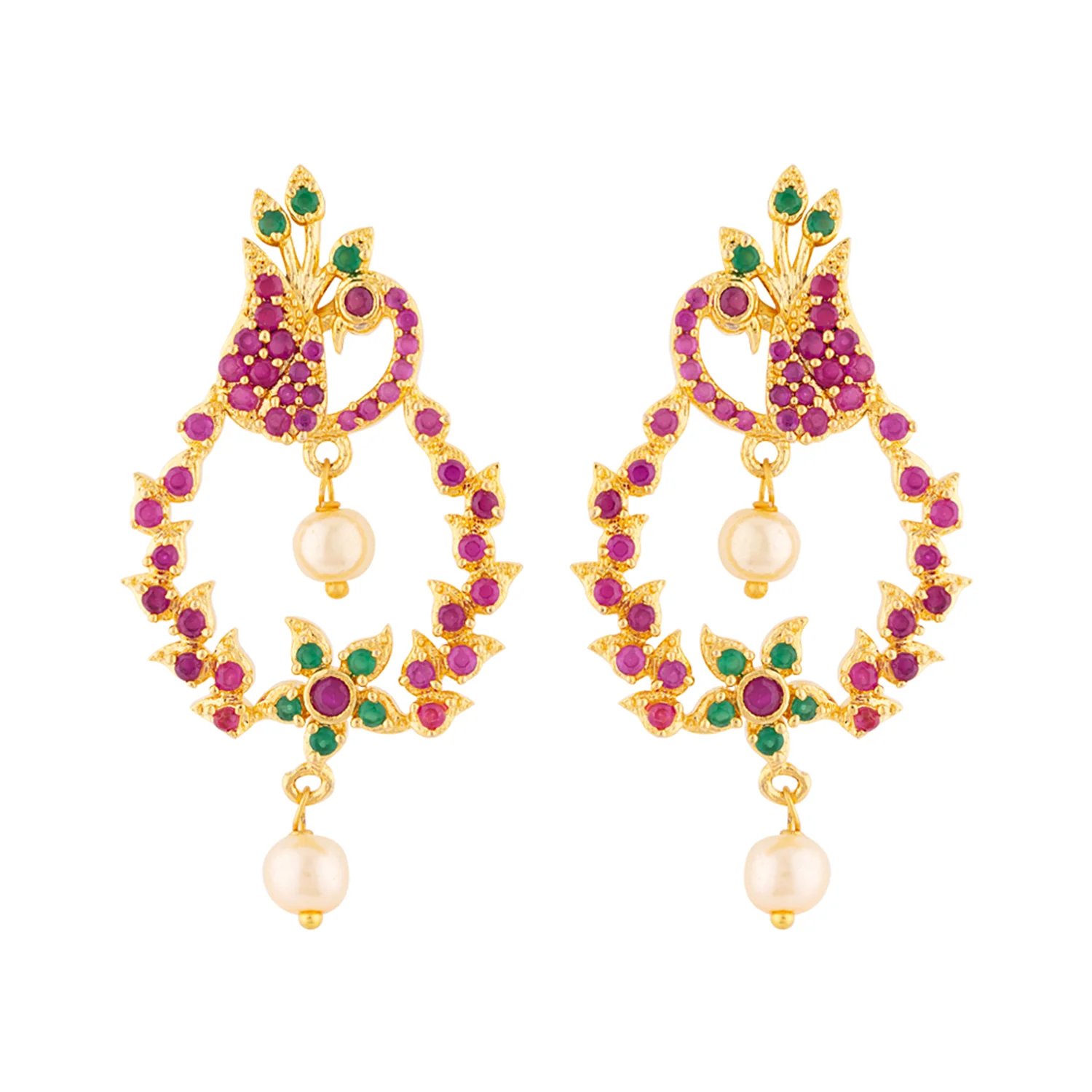 Ethnic Hoop CZ Gems Adorned Earrings - Image 3