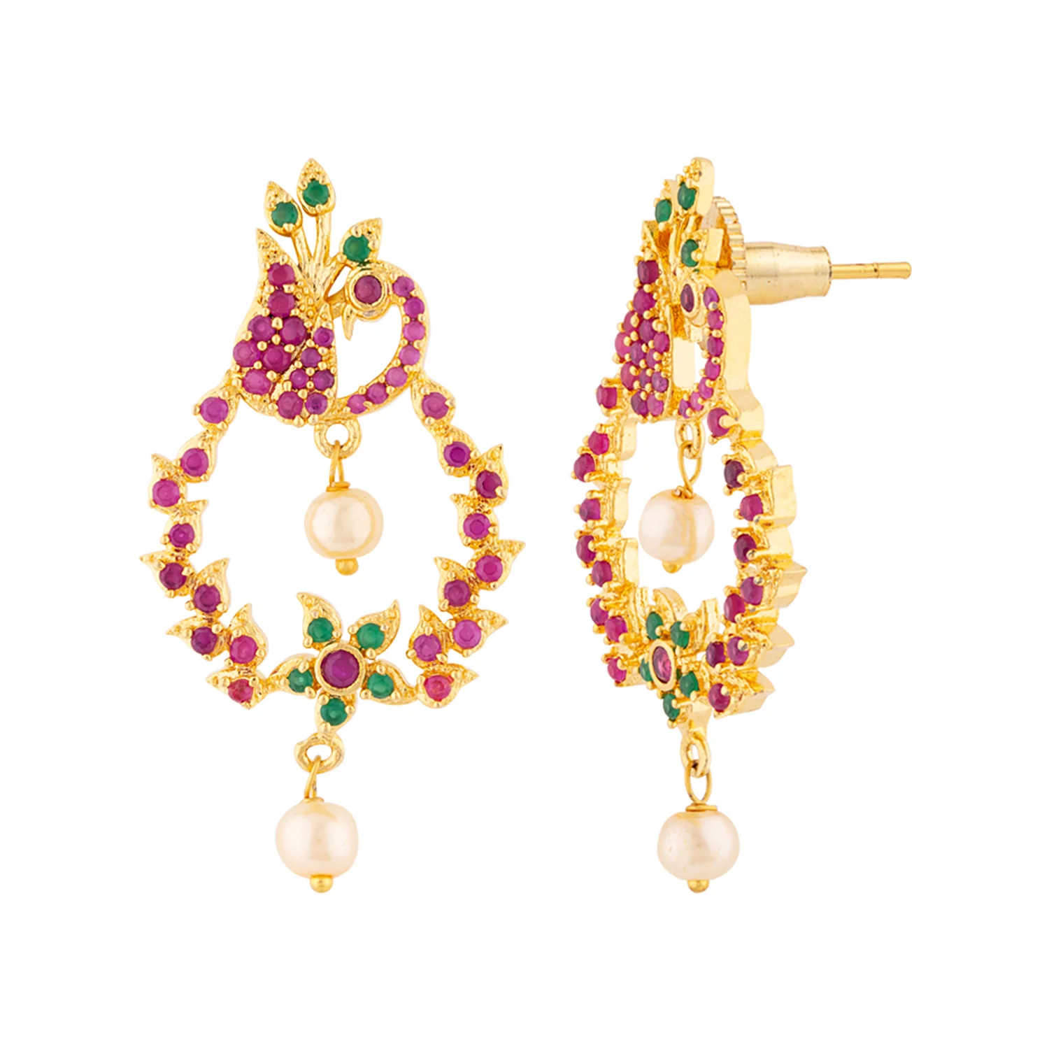 Ethnic Hoop CZ Gems Adorned Earrings - Image 4